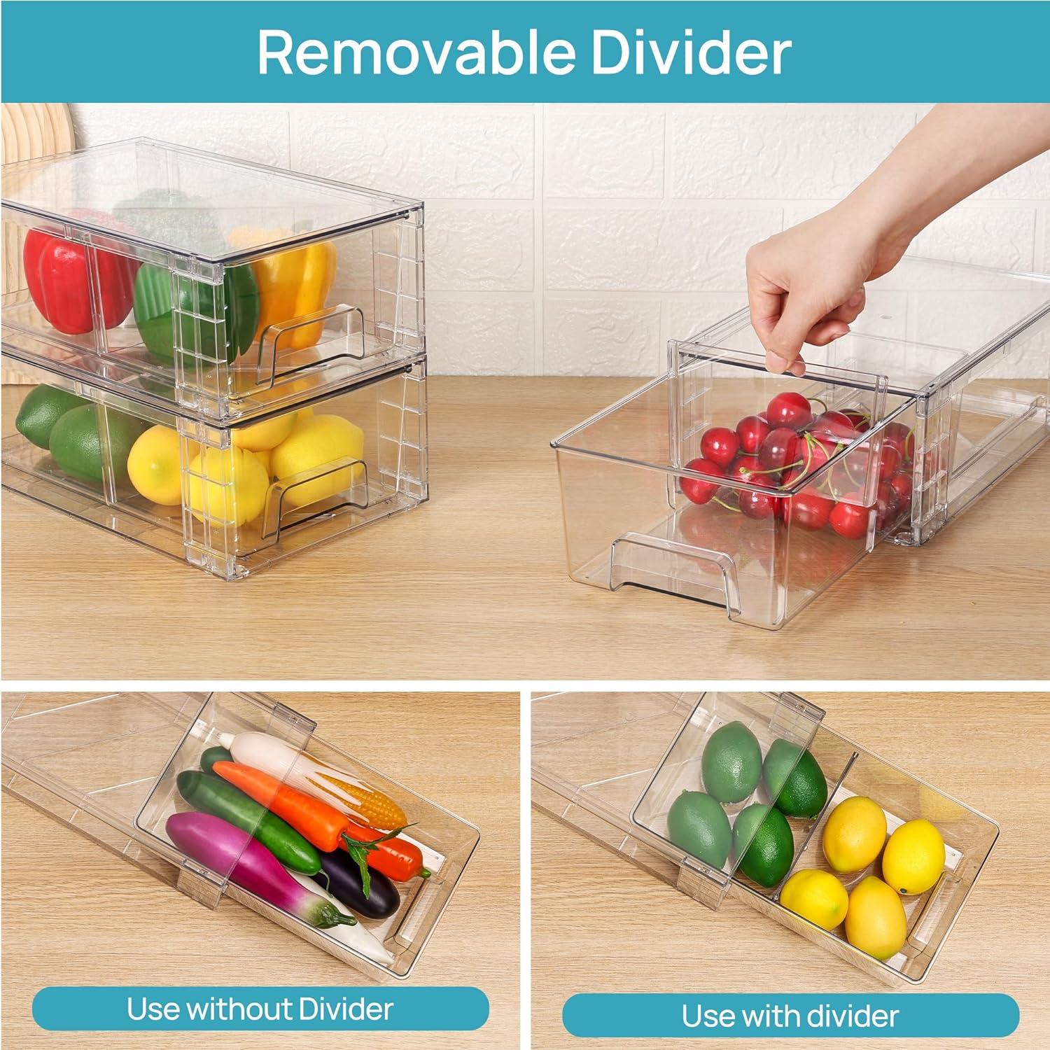 imageVtopmart 4Pack Large Stackable Kitchen Pantry Storage Drawers Clear Organizer Bins with Handles Acrylic Drawer Organizers for Kitchen Pantry Bathroom Undersink Cabinet Organization and Storage6Pack 44Hwith Dividers