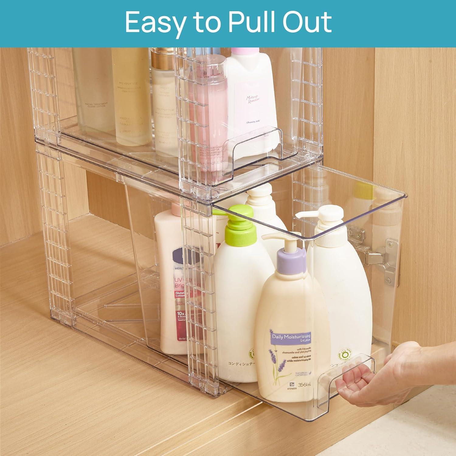 imageVtopmart 4Pack Large Stackable Kitchen Pantry Storage Drawers Clear Organizer Bins with Handles Acrylic Drawer Organizers for Kitchen Pantry Bathroom Undersink Cabinet Organization and Storage2Pack 97H