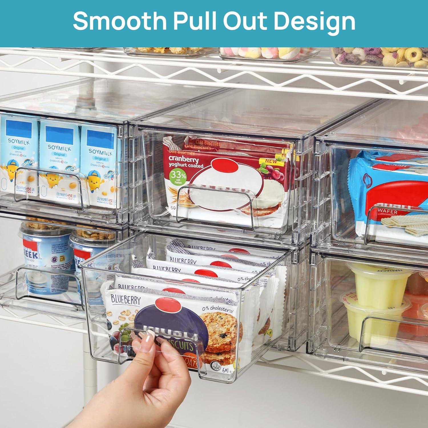 imageVtopmart 4Pack Large Stackable Kitchen Pantry Storage Drawers Clear Organizer Bins with Handles Acrylic Drawer Organizers for Kitchen Pantry Bathroom Undersink Cabinet Organization and Storage4Pack 44Hwith Dividers