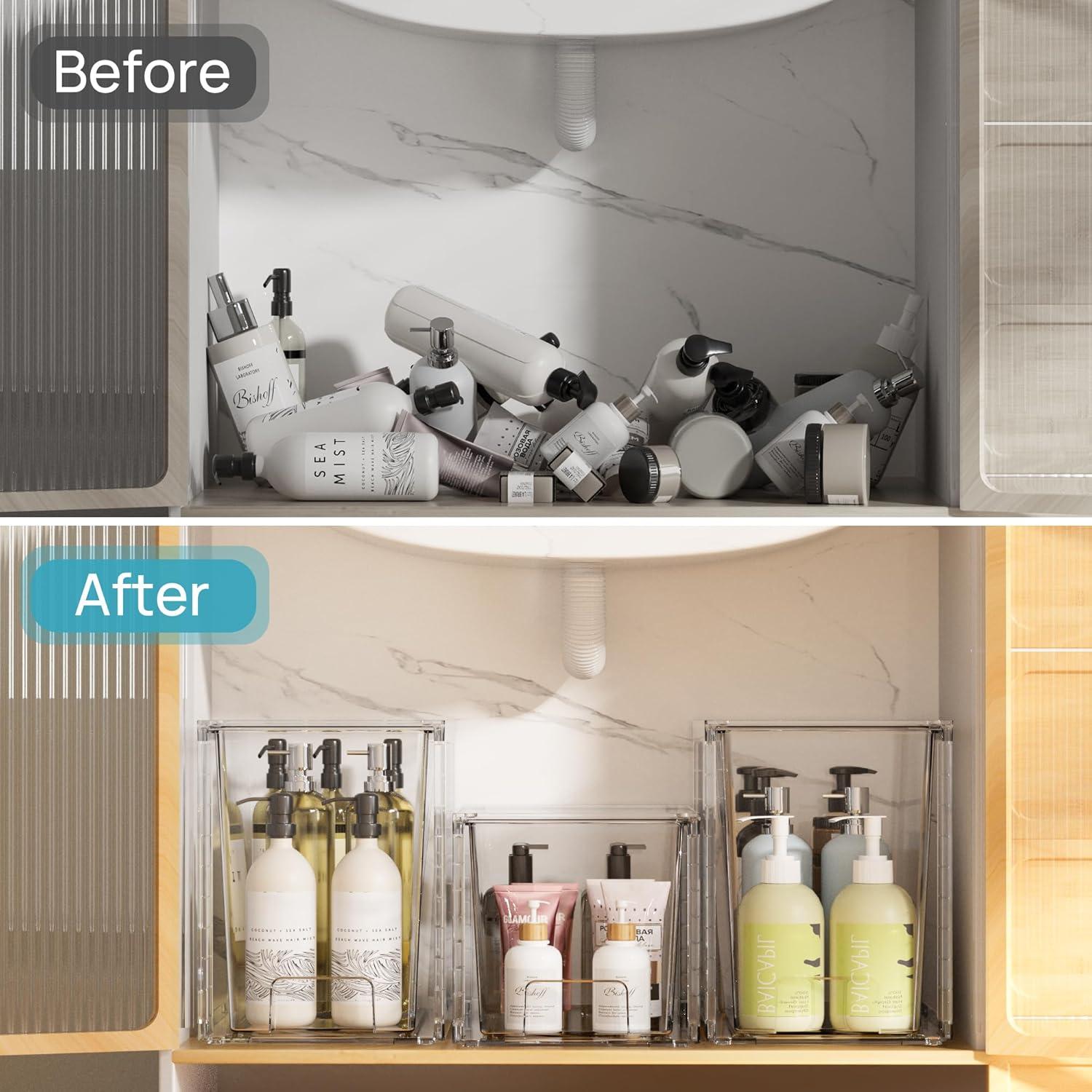 imageVtopmart 4Pack Large Stackable Kitchen Pantry Storage Drawers Clear Organizer Bins with Handles Acrylic Drawer Organizers for Kitchen Pantry Bathroom Undersink Cabinet Organization and Storage2Pack 97H