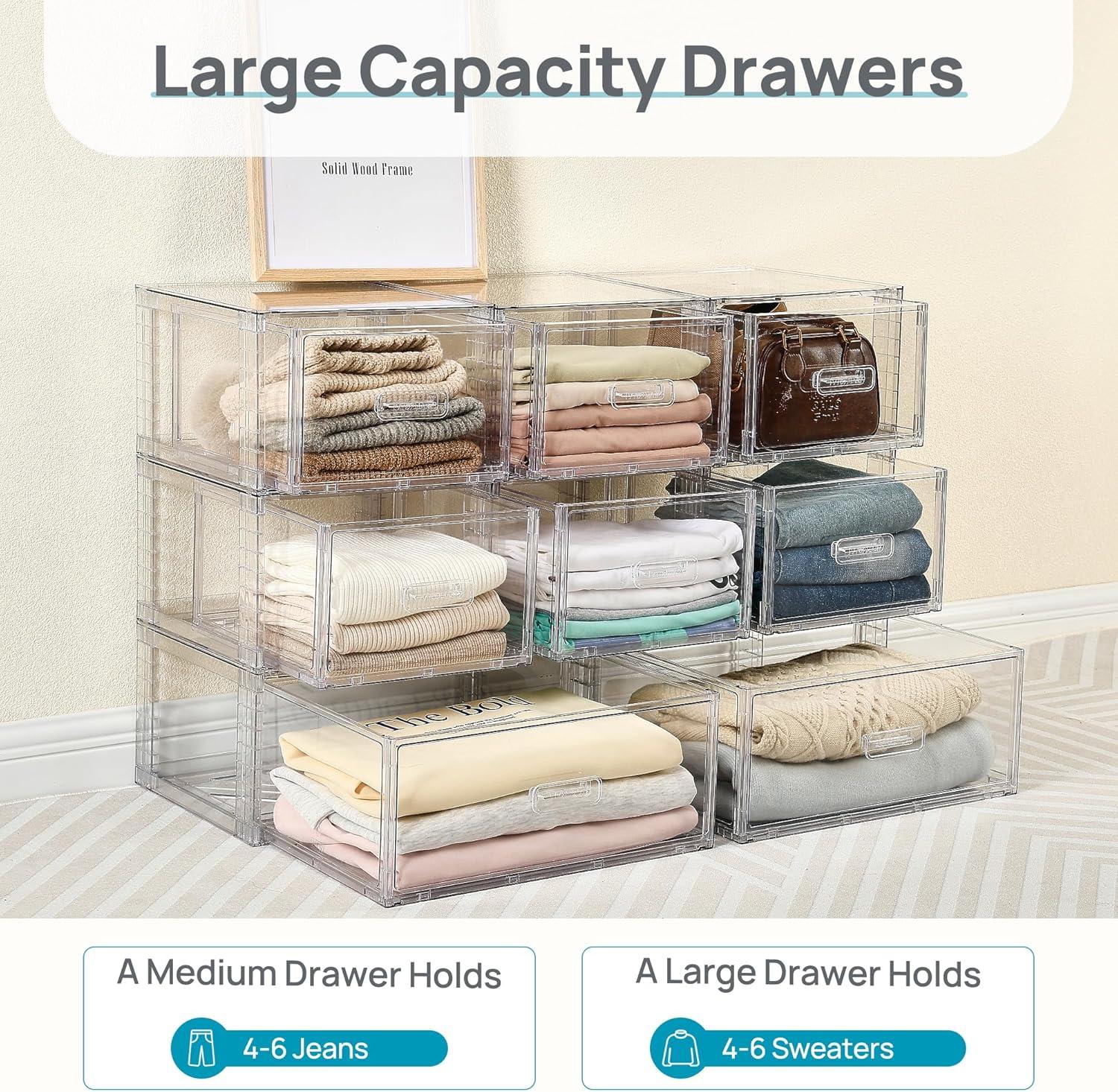 imageVtopmart 5 Pack Large amp Medium Stackable Drawer Organizer Set 108QT Easy Assembly Clear Plastic Storage Cabinet Durable Dresser for Closet Bedroom Entryway Playroom amp Apartment Organization2pk Large