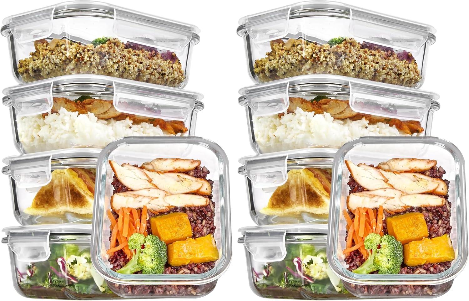 imageVtopmart 5Pack 22oz Glass Storage Containers with Lids Glass Meal Prep Food Container Sets with Snap Airtight Lids for Microwave Oven Freezer and Dishwasher GreyGrey