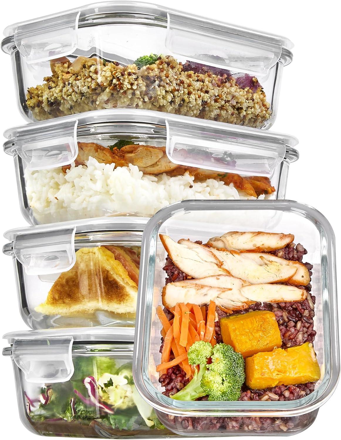 imageVtopmart 5Pack 22oz Glass Storage Containers with Lids Glass Meal Prep Food Container Sets with Snap Airtight Lids for Microwave Oven Freezer and Dishwasher GreyGrey