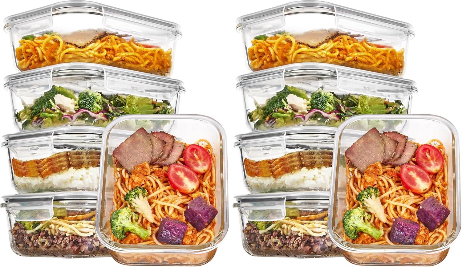 imageVtopmart 5Pack 22oz Glass Storage Containers with Lids Glass Meal Prep Food Container Sets with Snap Airtight Lids for Microwave Oven Freezer and Dishwasher GreyGrey