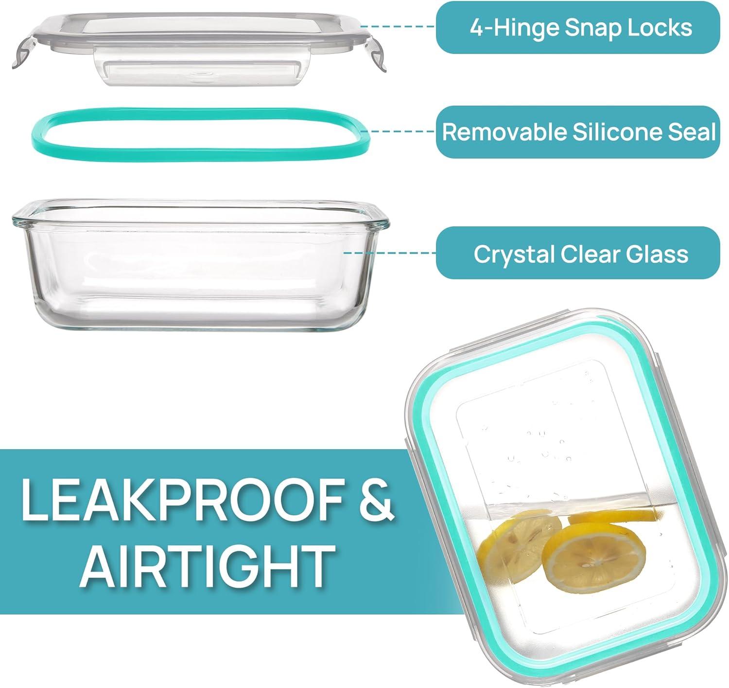 imageVtopmart 5Pack 22oz Glass Storage Containers with Lids Glass Meal Prep Food Container Sets with Snap Airtight Lids for Microwave Oven Freezer and Dishwasher GreyGreen