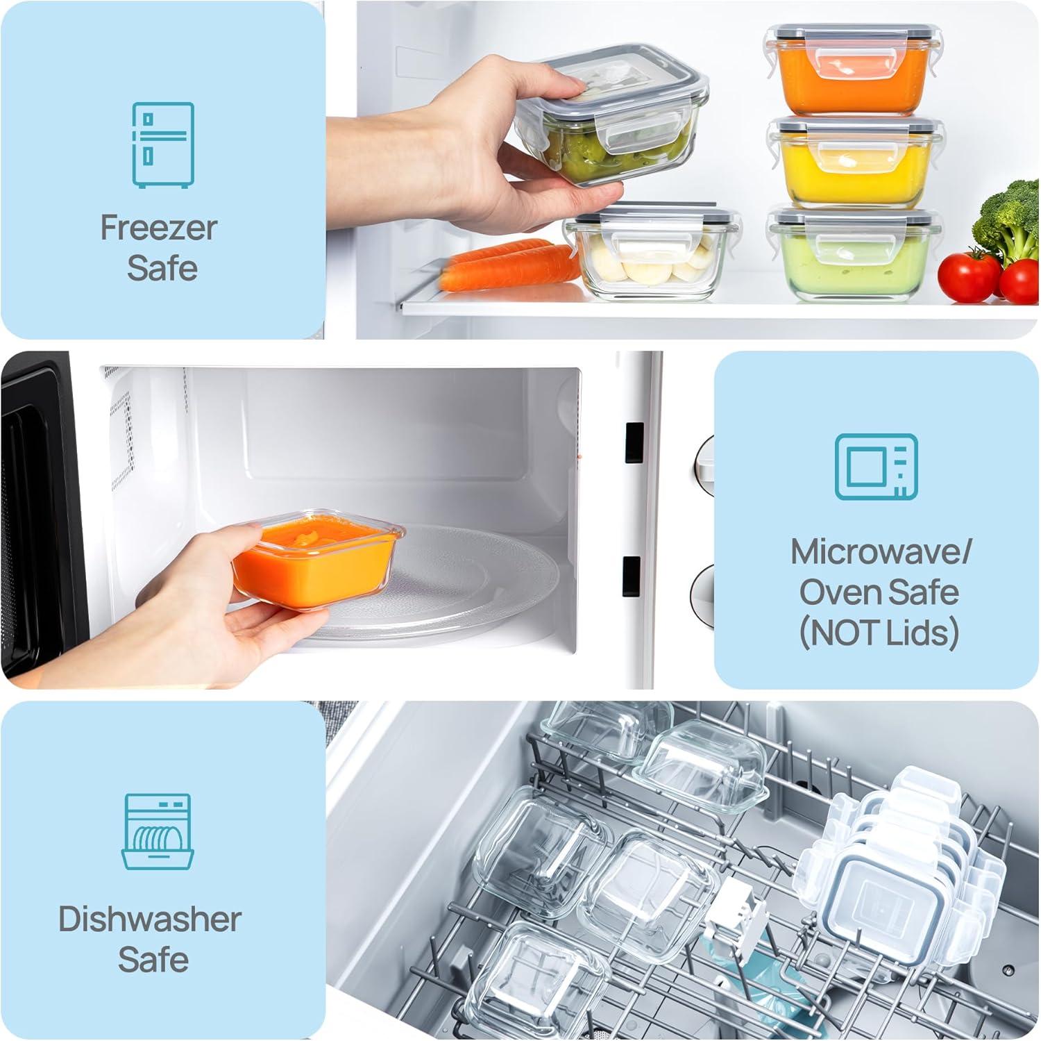 imageVtopmart 5Pack 22oz Glass Storage Containers with Lids Glass Meal Prep Food Container Sets with Snap Airtight Lids for Microwave Oven Freezer and Dishwasher GreyGrey