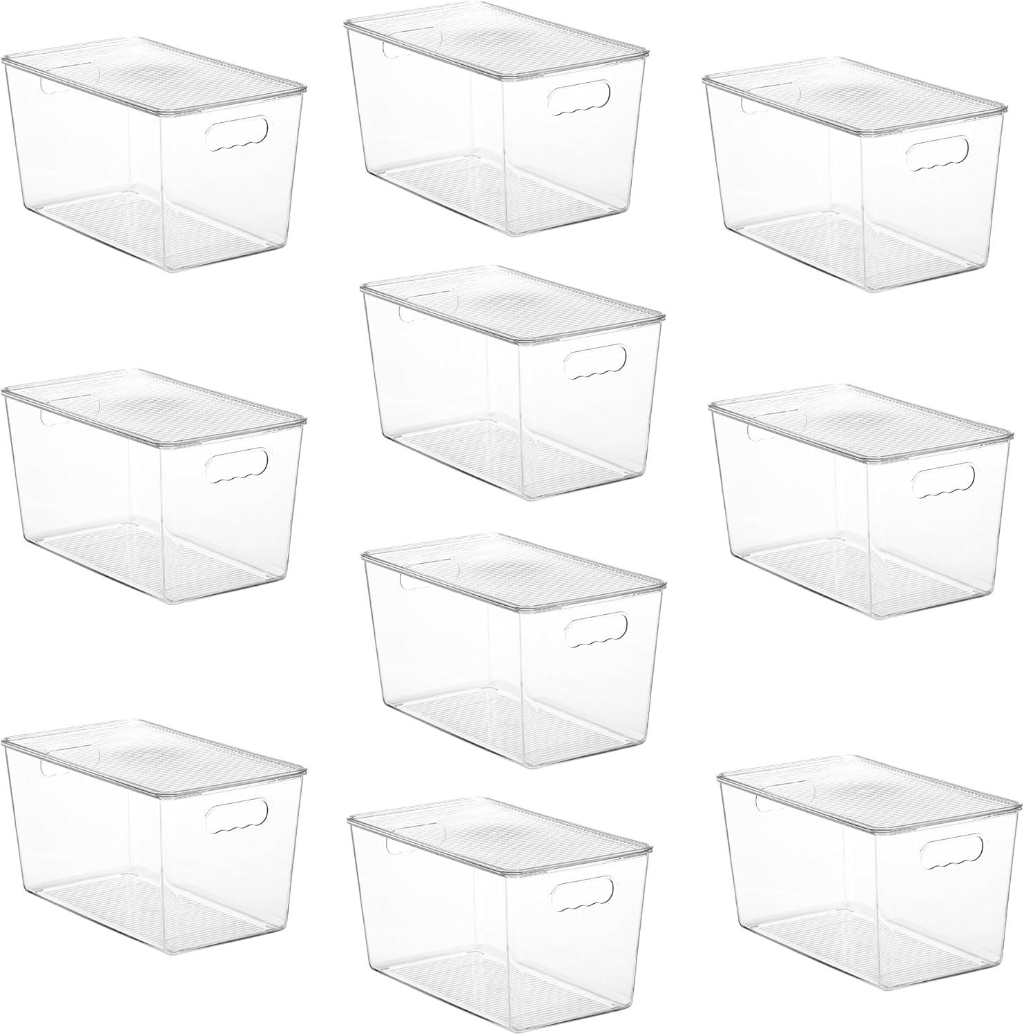 imageVtopmart 6 Pack Clear Stackable Storage Bins with LidsXLarge Plastic Containers with Handle for Pantry Organizer and StoragePerfect for KitchenFridgeCabinet ClosetBathroom Organization10