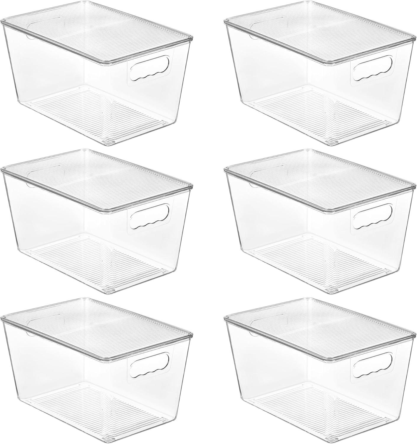 imageVtopmart 6 Pack Clear Stackable Storage Bins with LidsXLarge Plastic Containers with Handle for Pantry Organizer and StoragePerfect for KitchenFridgeCabinet ClosetBathroom Organization6