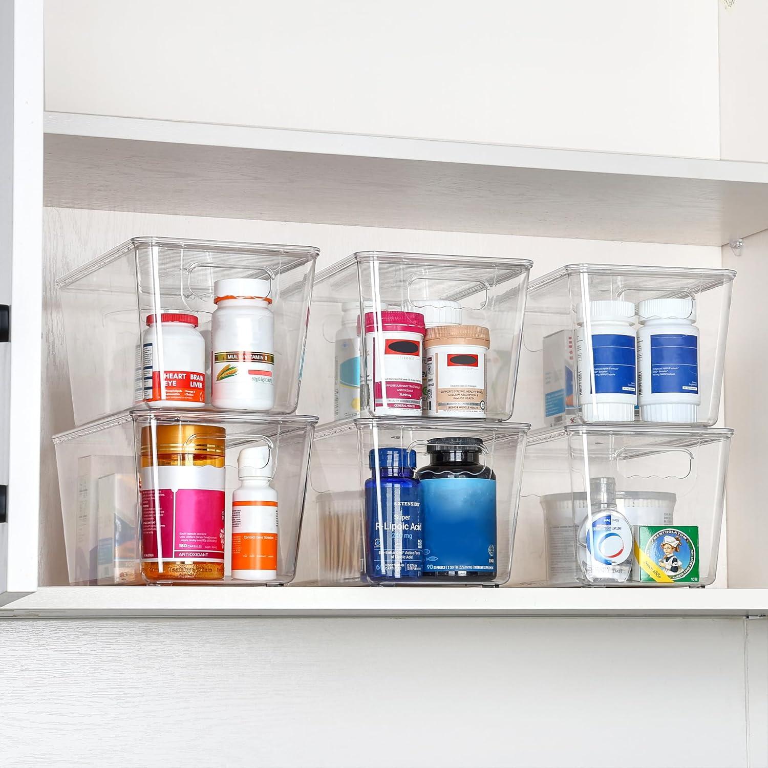 imageVtopmart 6 Pack Clear Stackable Storage Bins with LidsXLarge Plastic Containers with Handle for Pantry Organizer and StoragePerfect for KitchenFridgeCabinet ClosetBathroom Organization6