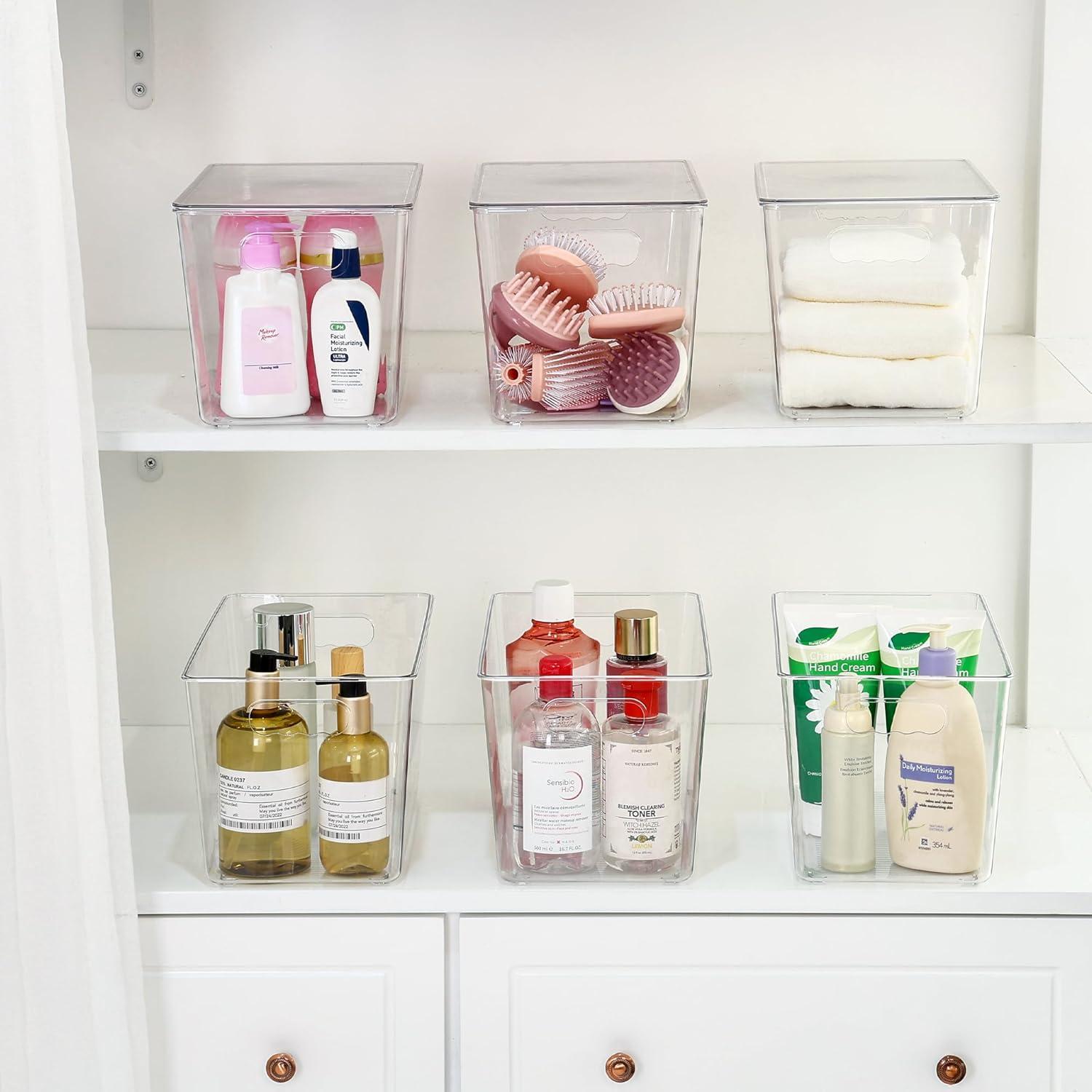 imageVtopmart 6 Pack Clear Stackable Storage Bins with LidsXLarge Plastic Containers with Handle for Pantry Organizer and StoragePerfect for KitchenFridgeCabinet ClosetBathroom Organization4