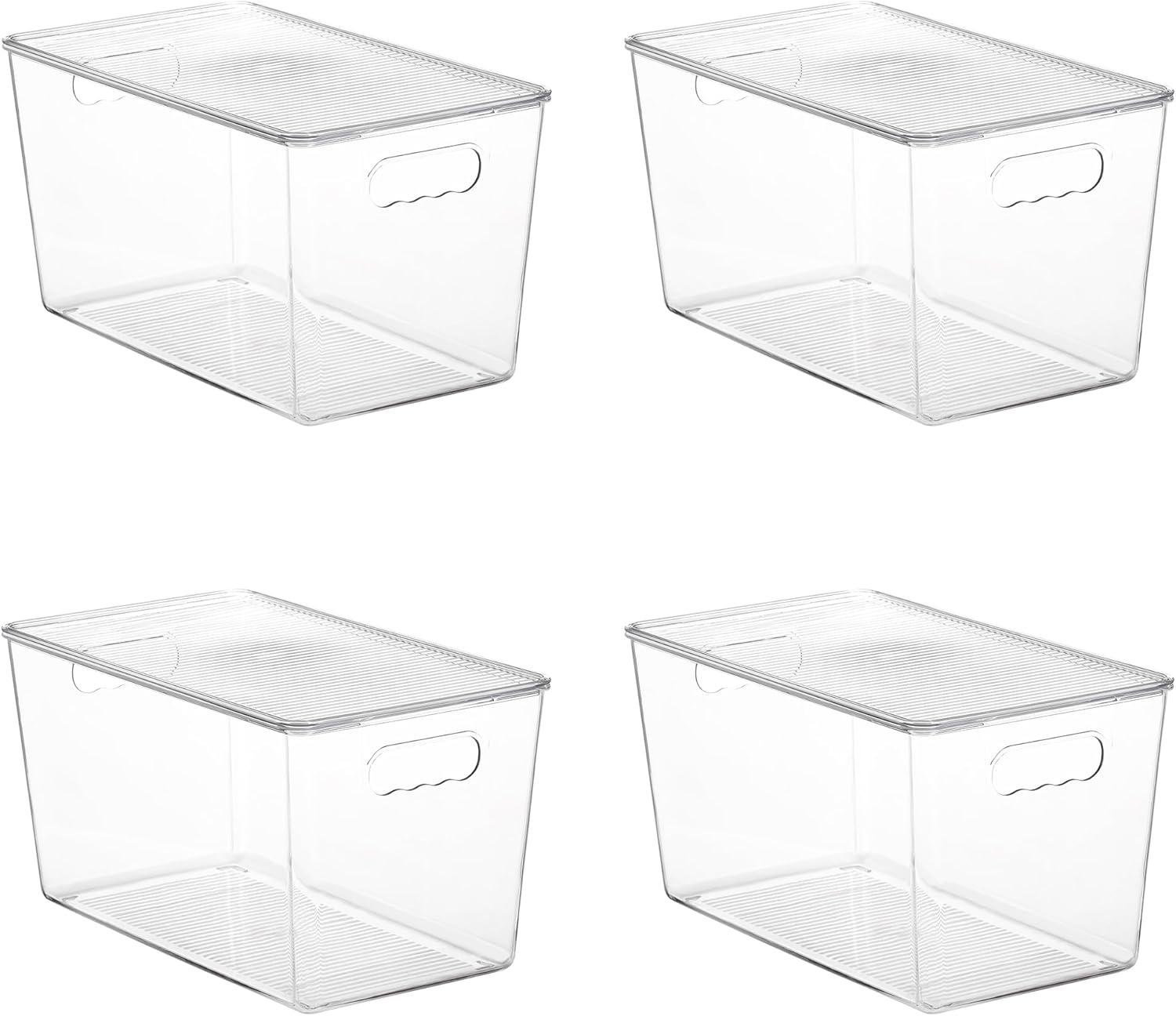 imageVtopmart 6 Pack Clear Stackable Storage Bins with LidsXLarge Plastic Containers with Handle for Pantry Organizer and StoragePerfect for KitchenFridgeCabinet ClosetBathroom Organization4