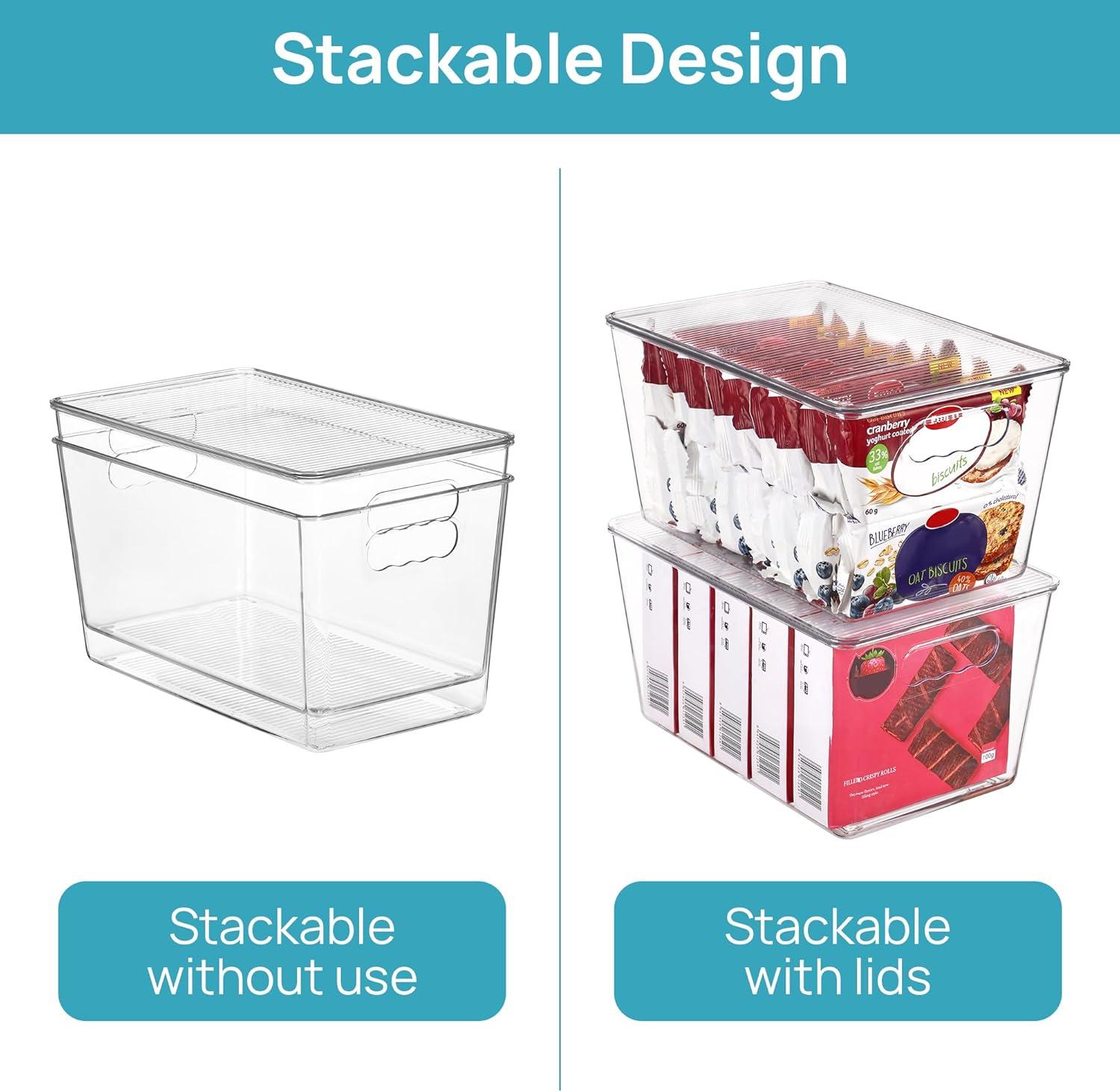 imageVtopmart 6 Pack Clear Stackable Storage Bins with LidsXLarge Plastic Containers with Handle for Pantry Organizer and StoragePerfect for KitchenFridgeCabinet ClosetBathroom Organization12