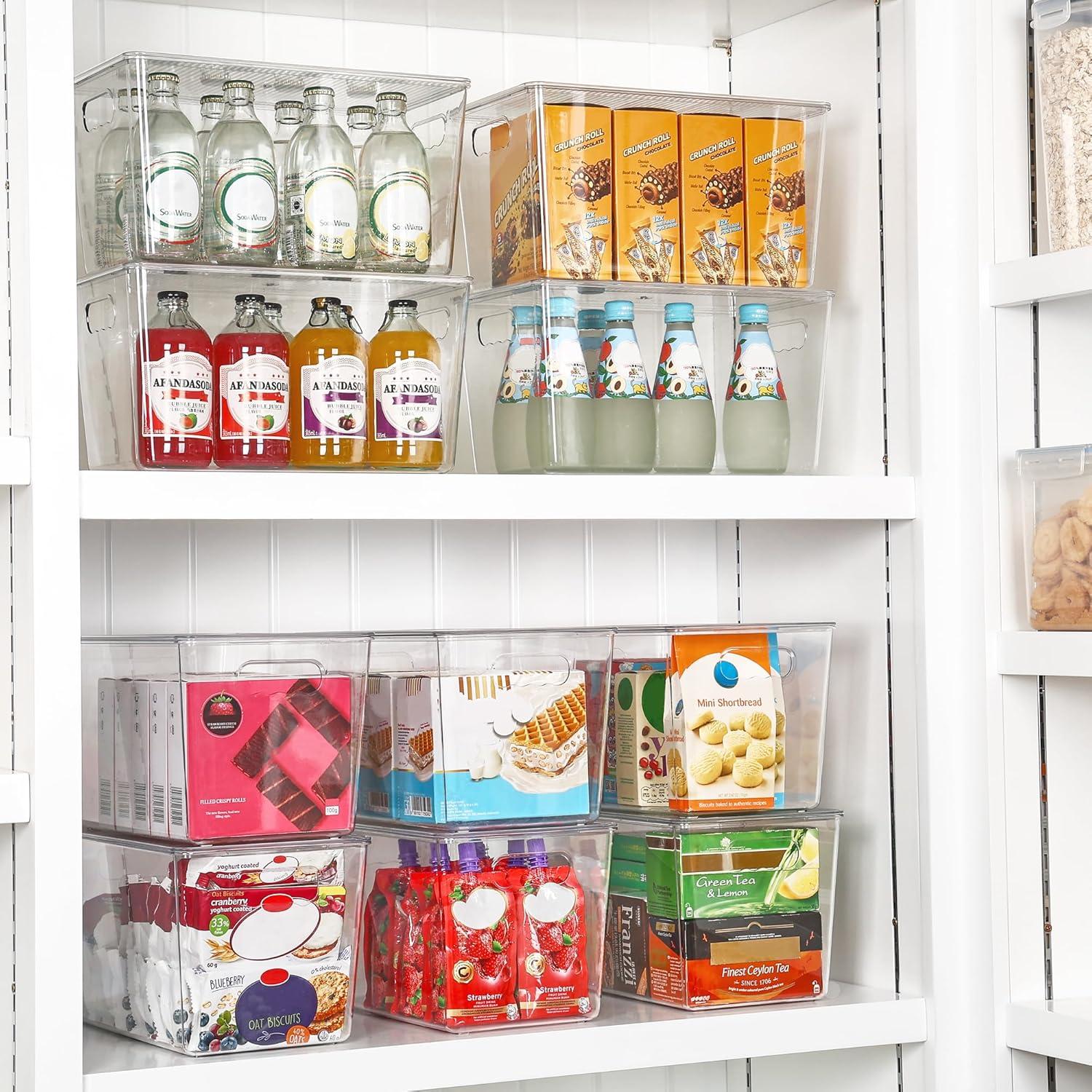 imageVtopmart 6 Pack Clear Stackable Storage Bins with LidsXLarge Plastic Containers with Handle for Pantry Organizer and StoragePerfect for KitchenFridgeCabinet ClosetBathroom Organization4