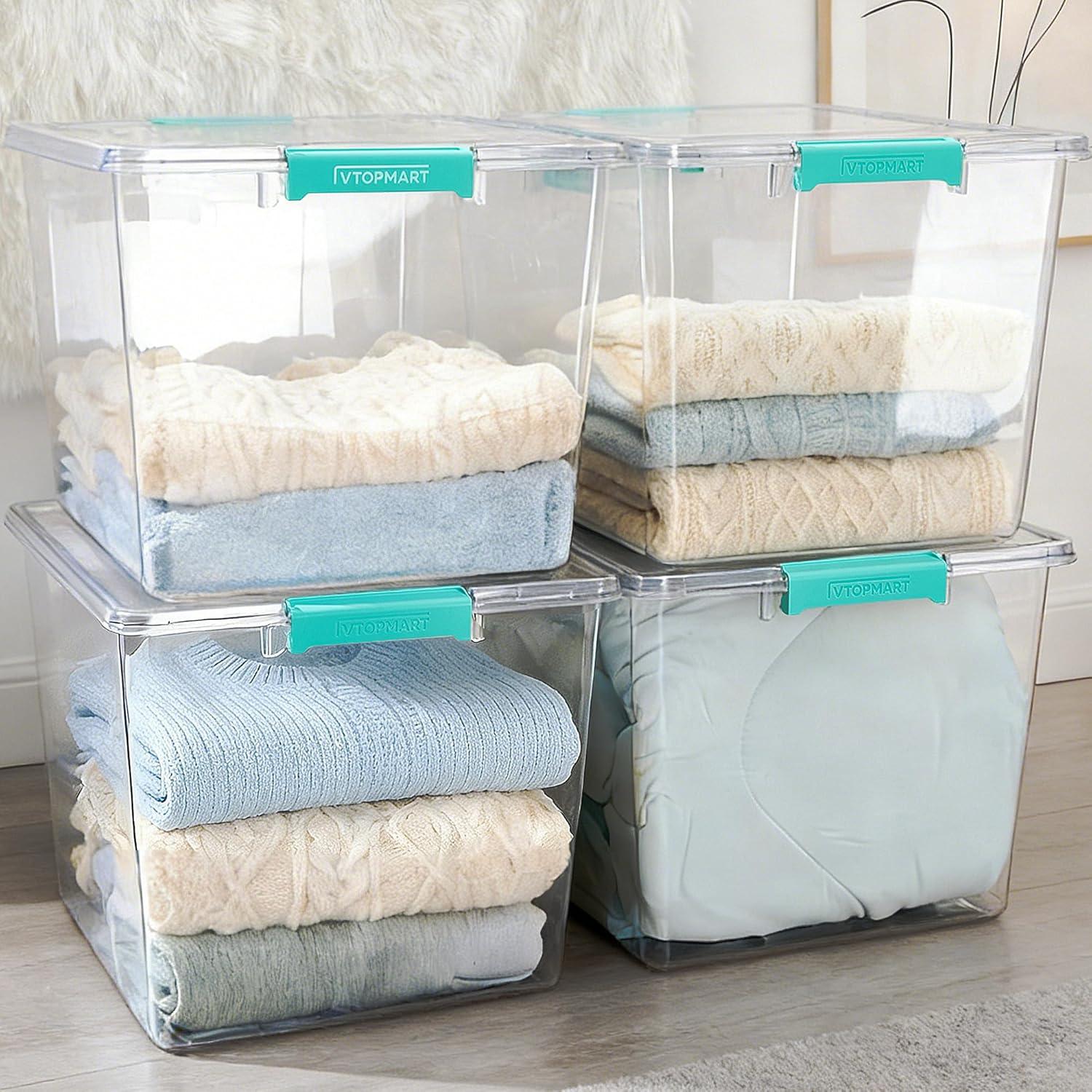 imageVtopmart 6 Qt Plastic Storage Bins with Lids Clear Sensory Bins Arts Crafts Organizers and Storage Stackable Containers for Home Office and School Supplies 4 Pack72 Qt