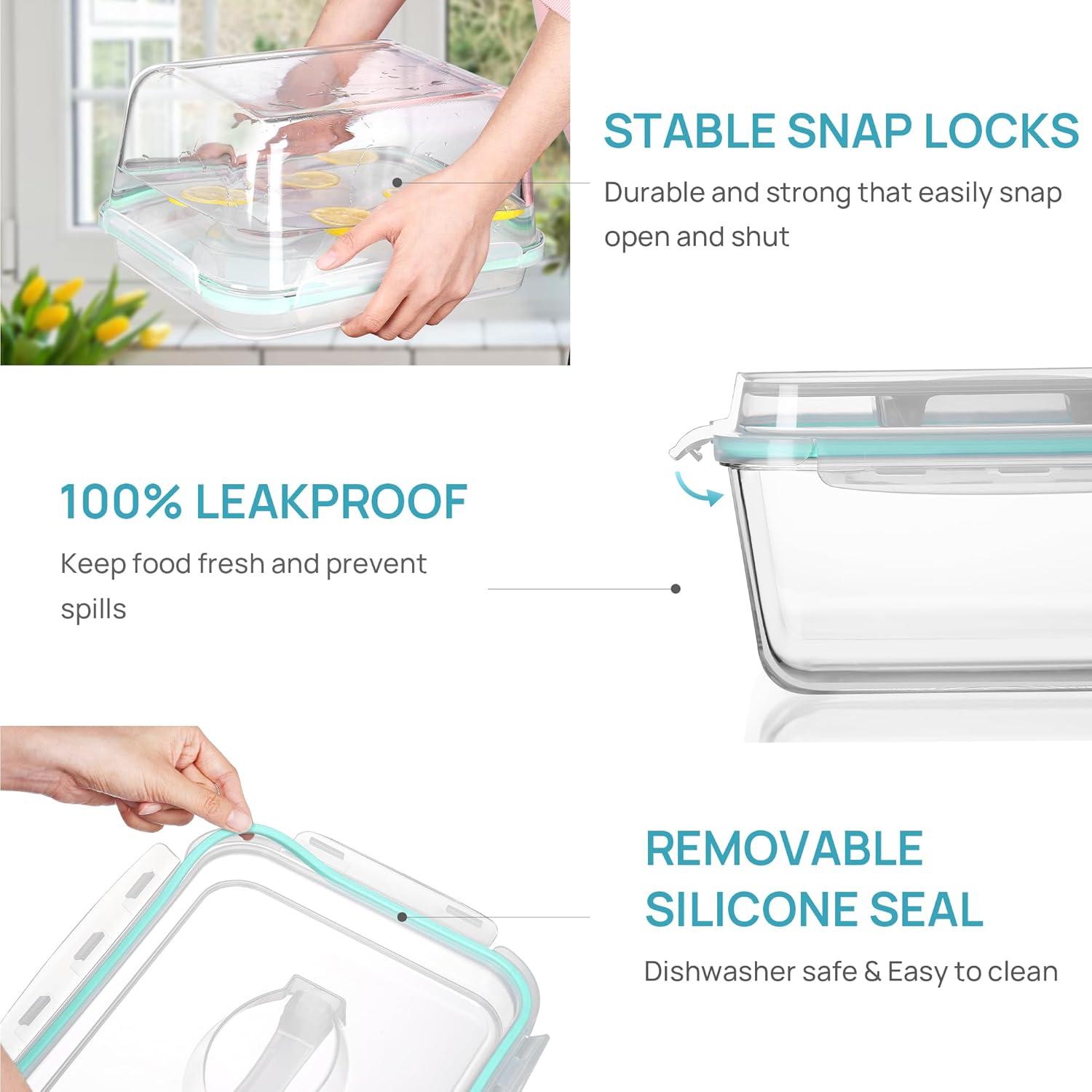 imageVtopmart 65L 220oz 275cup Extra Large Glass Food Storage Containers with Snap Airtight Lids for Roasting Turkey Chicken Baking Casserole Fruits Party BPA Free Oven Safe Freezer Dishwasher