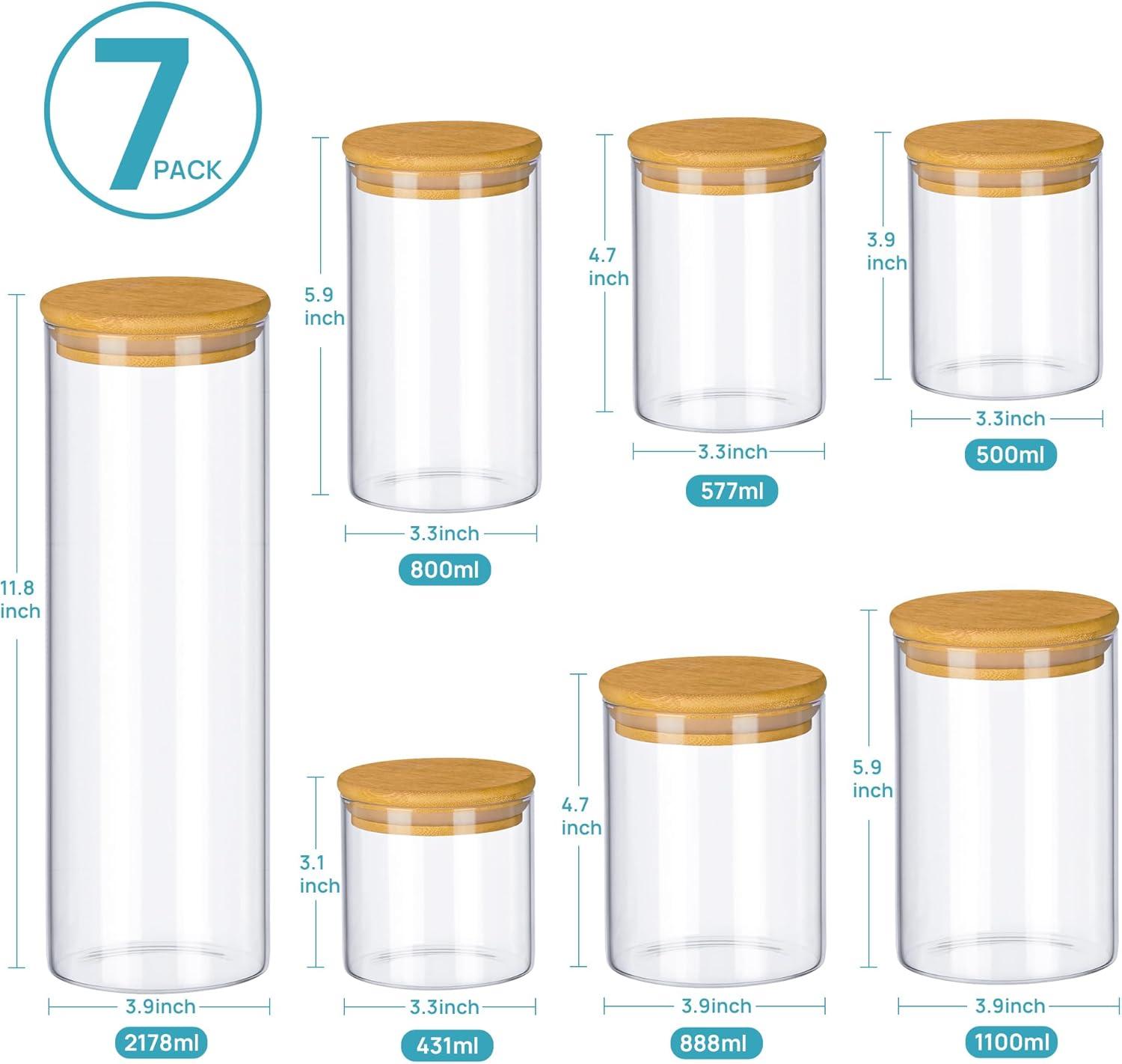 imageVtopmart 70oz Glass Food Storage Jars 3 Pack Large Kitchen Containers with Airtight Bamboo Lids for Pasta Nuts Flour Canisters Set for Cereal Pantry Organization BPA Free7 Pack 15 oz 74 oz
