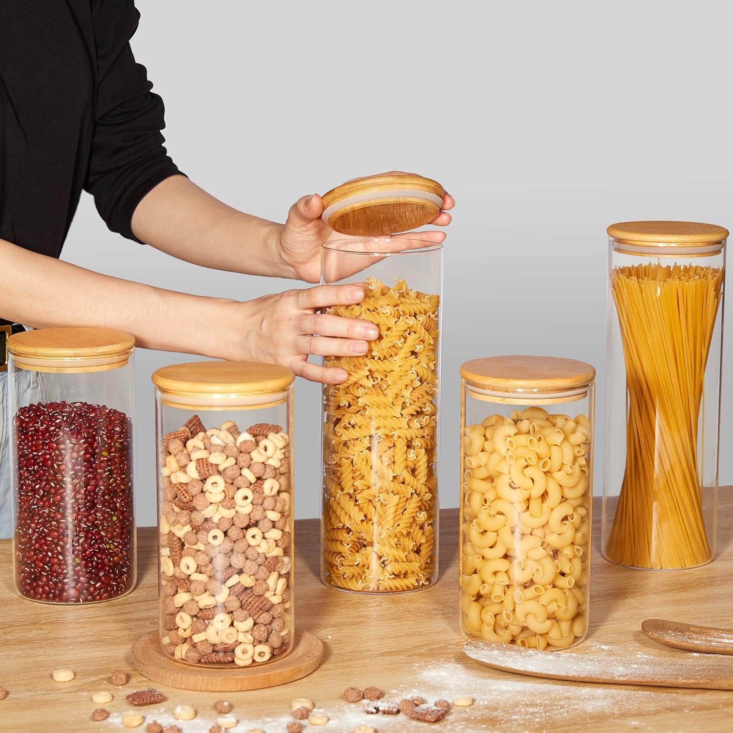imageVtopmart 70oz Glass Food Storage Jars 3 Pack Large Kitchen Containers with Airtight Bamboo Lids for Pasta Nuts Flour Canisters Set for Cereal Pantry Organization BPA Free3 Pack 70 oz