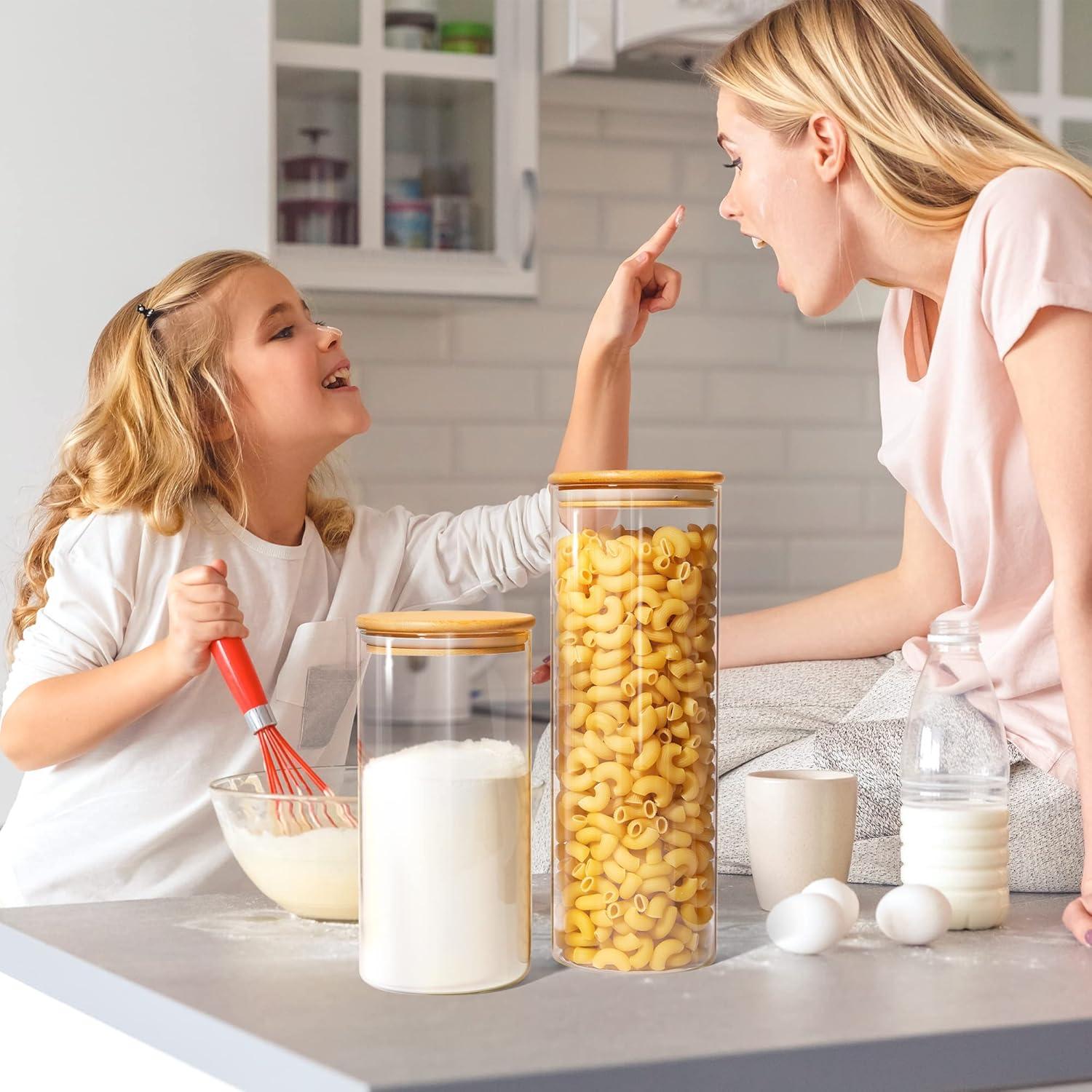 imageVtopmart 70oz Glass Food Storage Jars 3 Pack Large Kitchen Containers with Airtight Bamboo Lids for Pasta Nuts Flour Canisters Set for Cereal Pantry Organization BPA Free3 Pack 70 oz