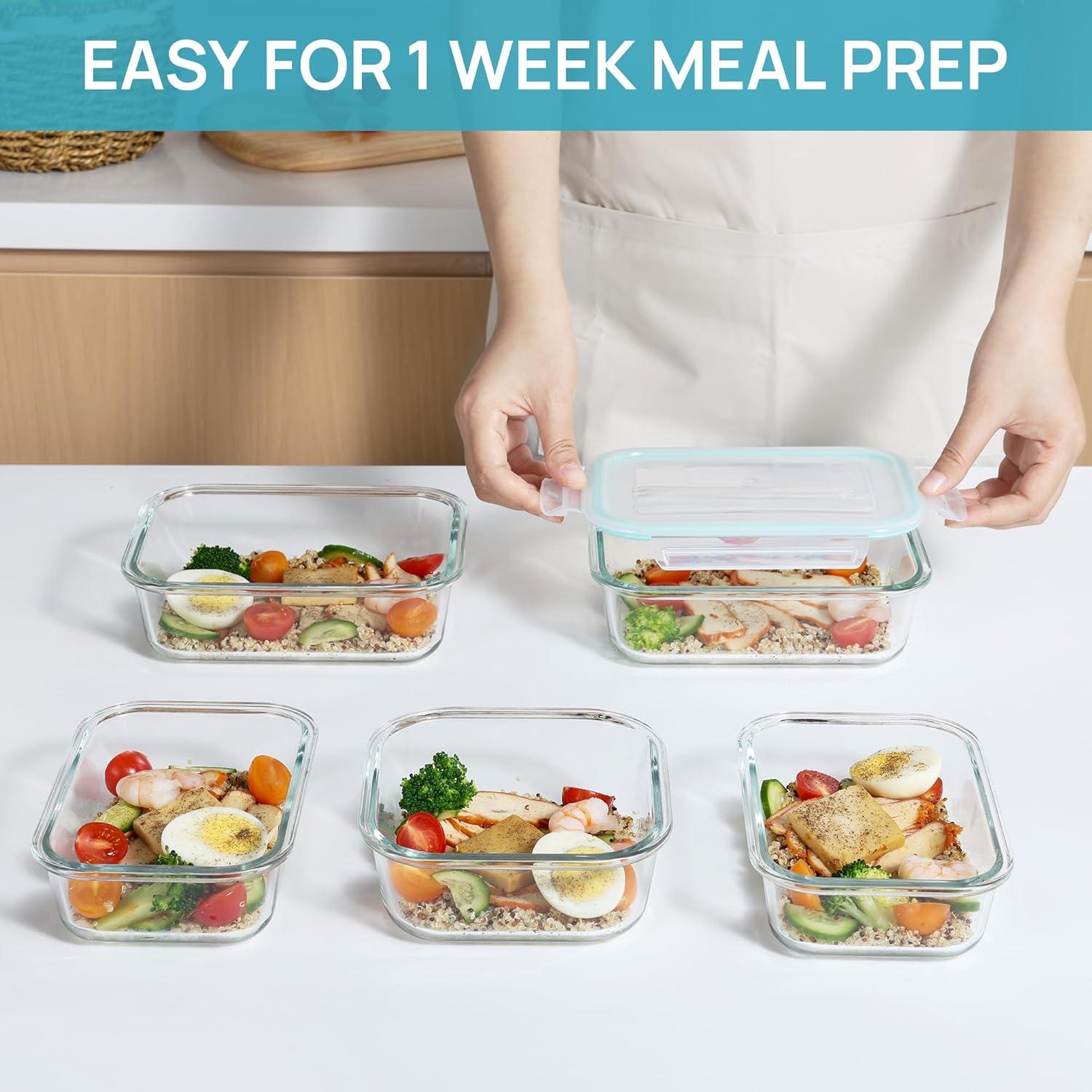 imageVtopmart 8 Pack Glass Food Storage Containers with Airtight Lids Glass Meal Prep Containers Lunch Office Meal for Microwave Oven Freezer and Dishwasher BPA FreeGrey
