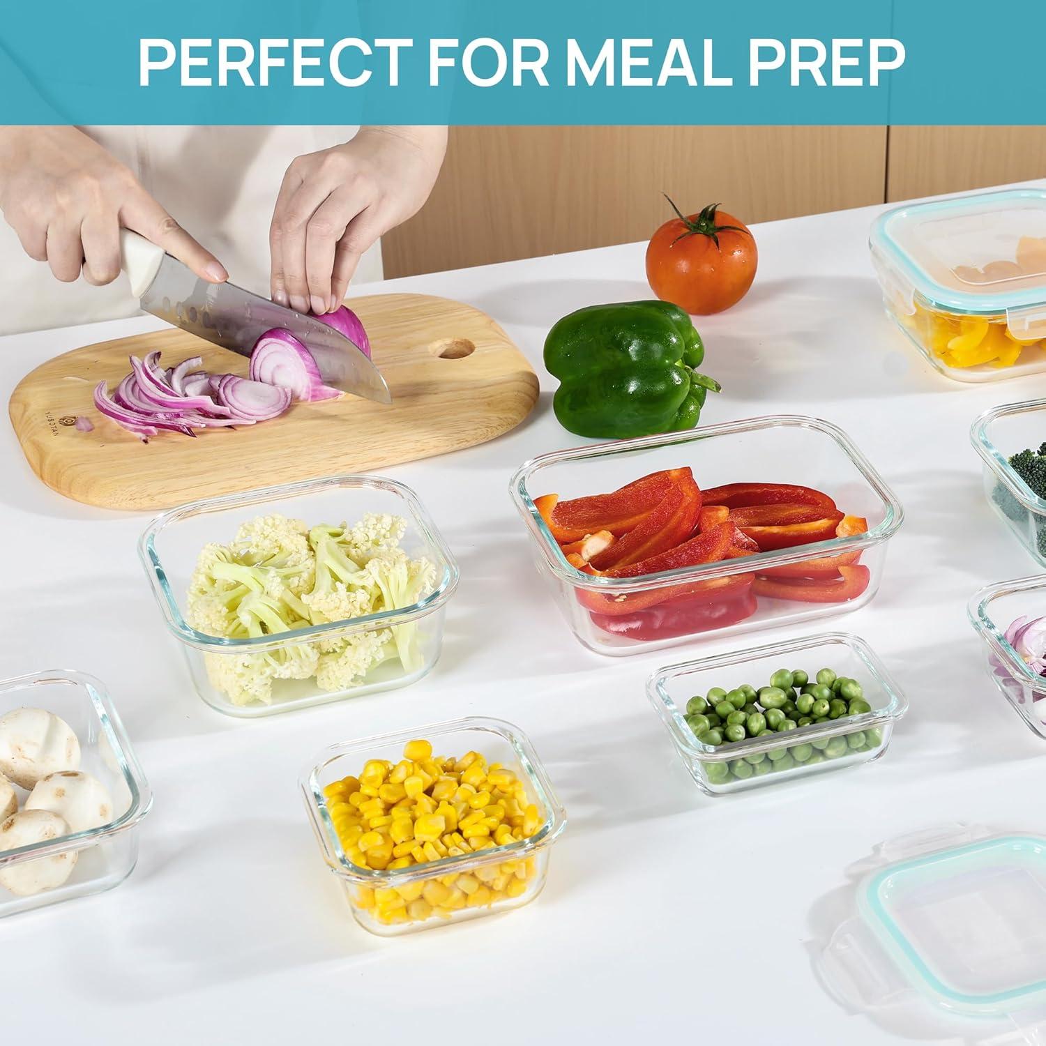 imageVtopmart 8 Pack Glass Food Storage Containers with Airtight Lids Glass Meal Prep Containers Lunch Office Meal for Microwave Oven Freezer and Dishwasher BPA FreeBlue