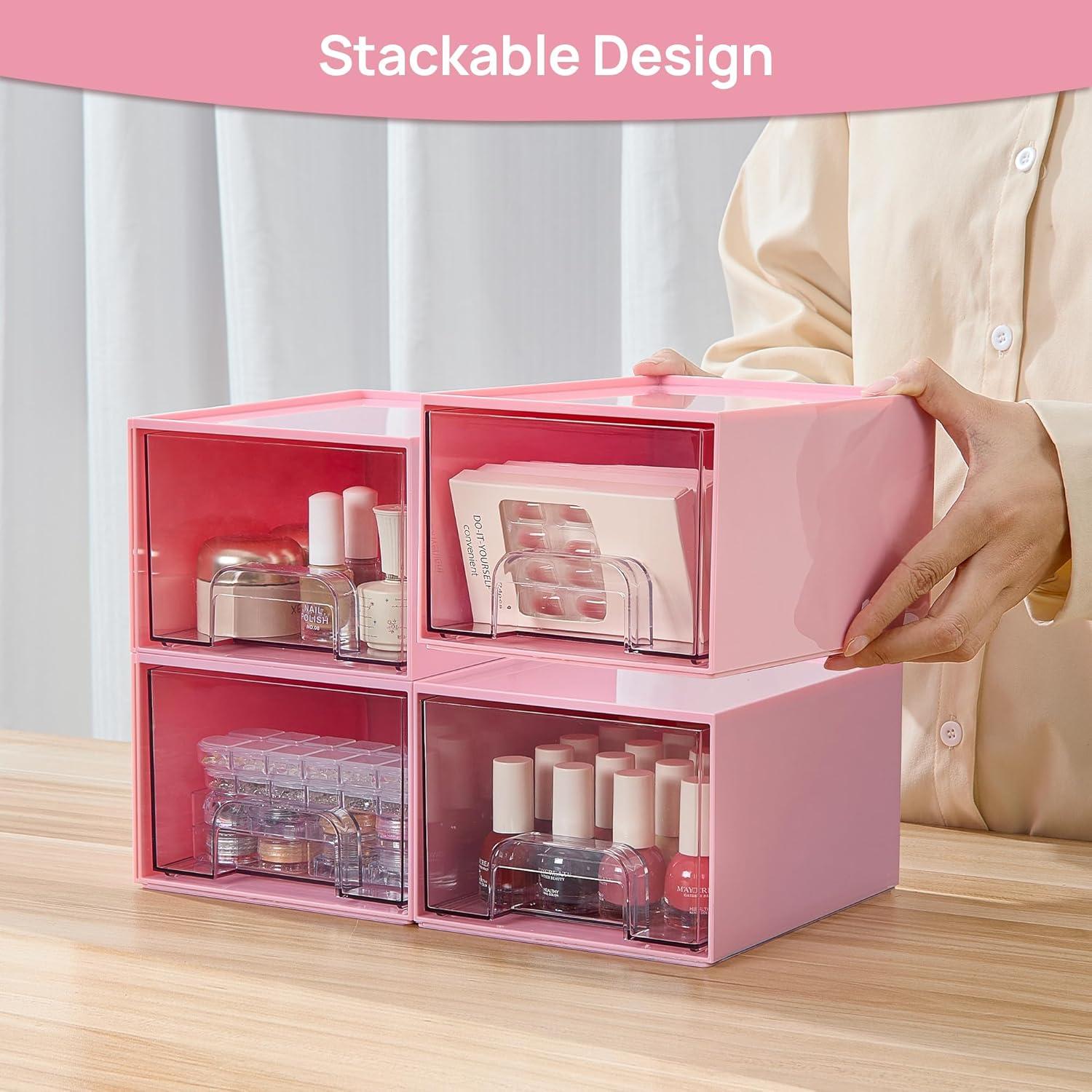 imageVtopmart 8 Pack Small Clear Stackable Storage DrawersAcrylic Bathroom Makeup OrganizerPlastic Storage Bins For Vanity Undersink Kitchen Cabinets Pantry Home Organization4packPink