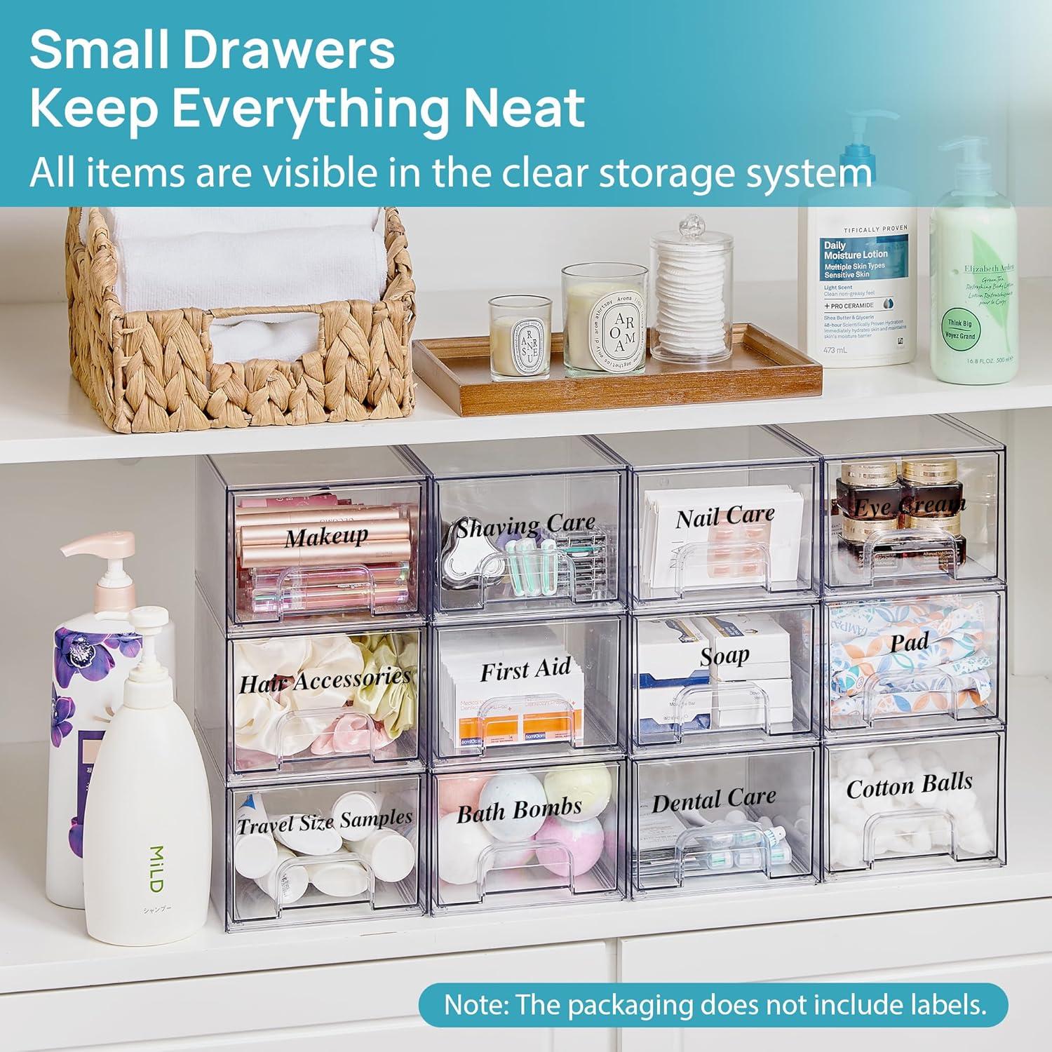 imageVtopmart 8 Pack Small Clear Stackable Storage DrawersAcrylic Bathroom Makeup OrganizerPlastic Storage Bins For Vanity Undersink Kitchen Cabinets Pantry Home Organization6packClear