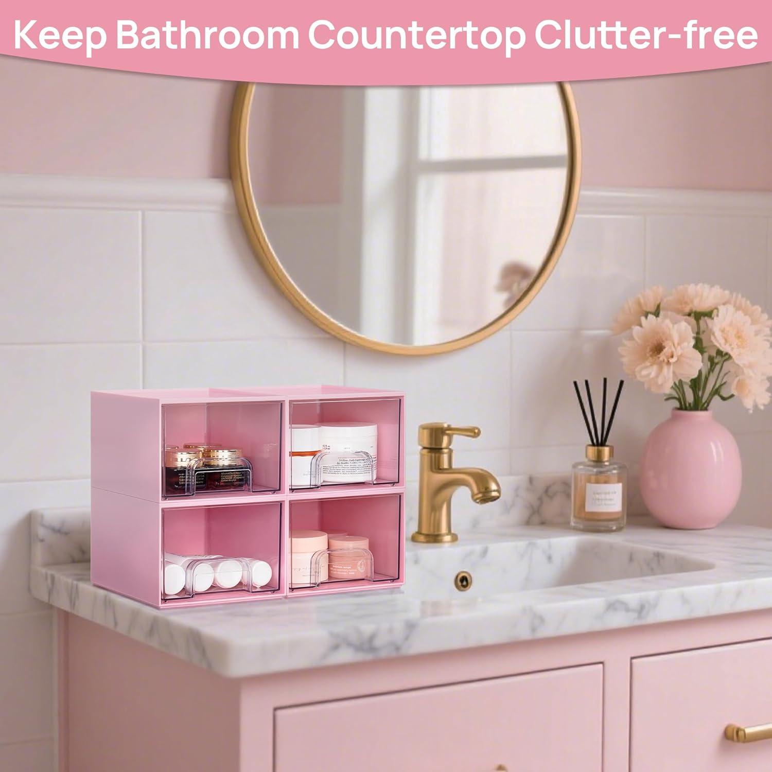 imageVtopmart 8 Pack Small Clear Stackable Storage DrawersAcrylic Bathroom Makeup OrganizerPlastic Storage Bins For Vanity Undersink Kitchen Cabinets Pantry Home Organization4packPink