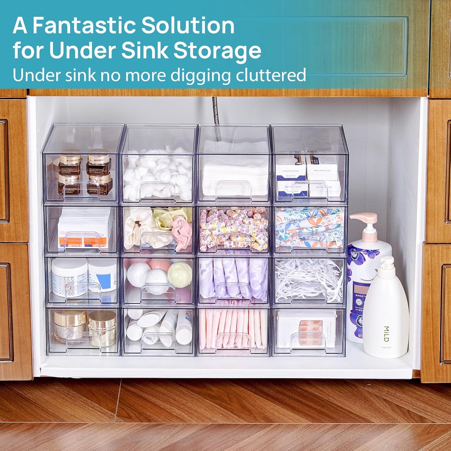 imageVtopmart 8 Pack Small Clear Stackable Storage DrawersAcrylic Bathroom Makeup OrganizerPlastic Storage Bins For Vanity Undersink Kitchen Cabinets Pantry Home Organization6packClear