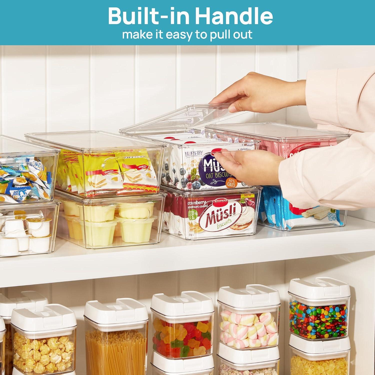 imageVtopmart 8pcs Clear Organizers and Storage Bins with Lids Stackable Plastic Storage Containers with Handles for Fridge Freezer Pantry Cabinet Kitchen Organization10 Pack