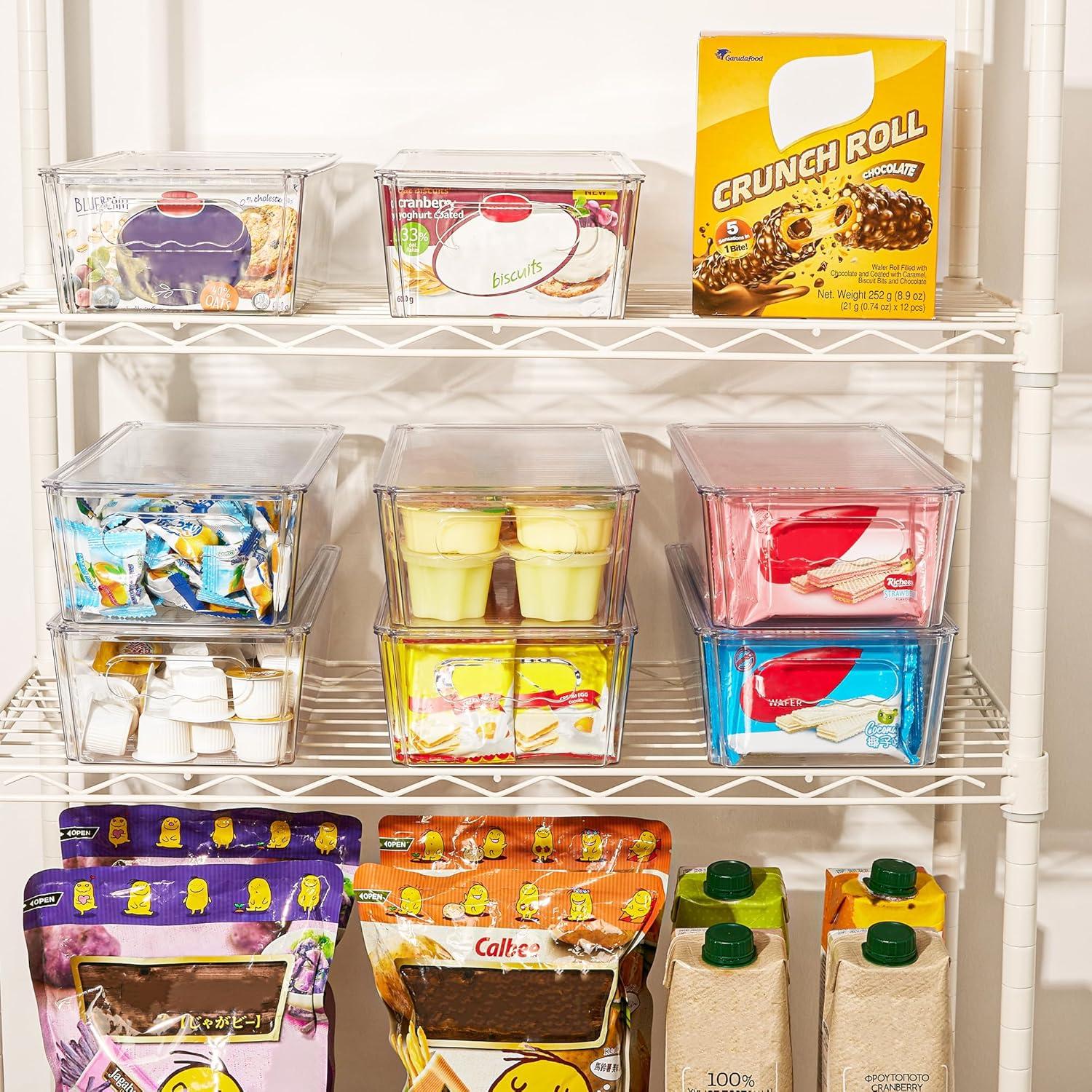 imageVtopmart 8pcs Clear Organizers and Storage Bins with Lids Stackable Plastic Storage Containers with Handles for Fridge Freezer Pantry Cabinet Kitchen Organization10 Pack