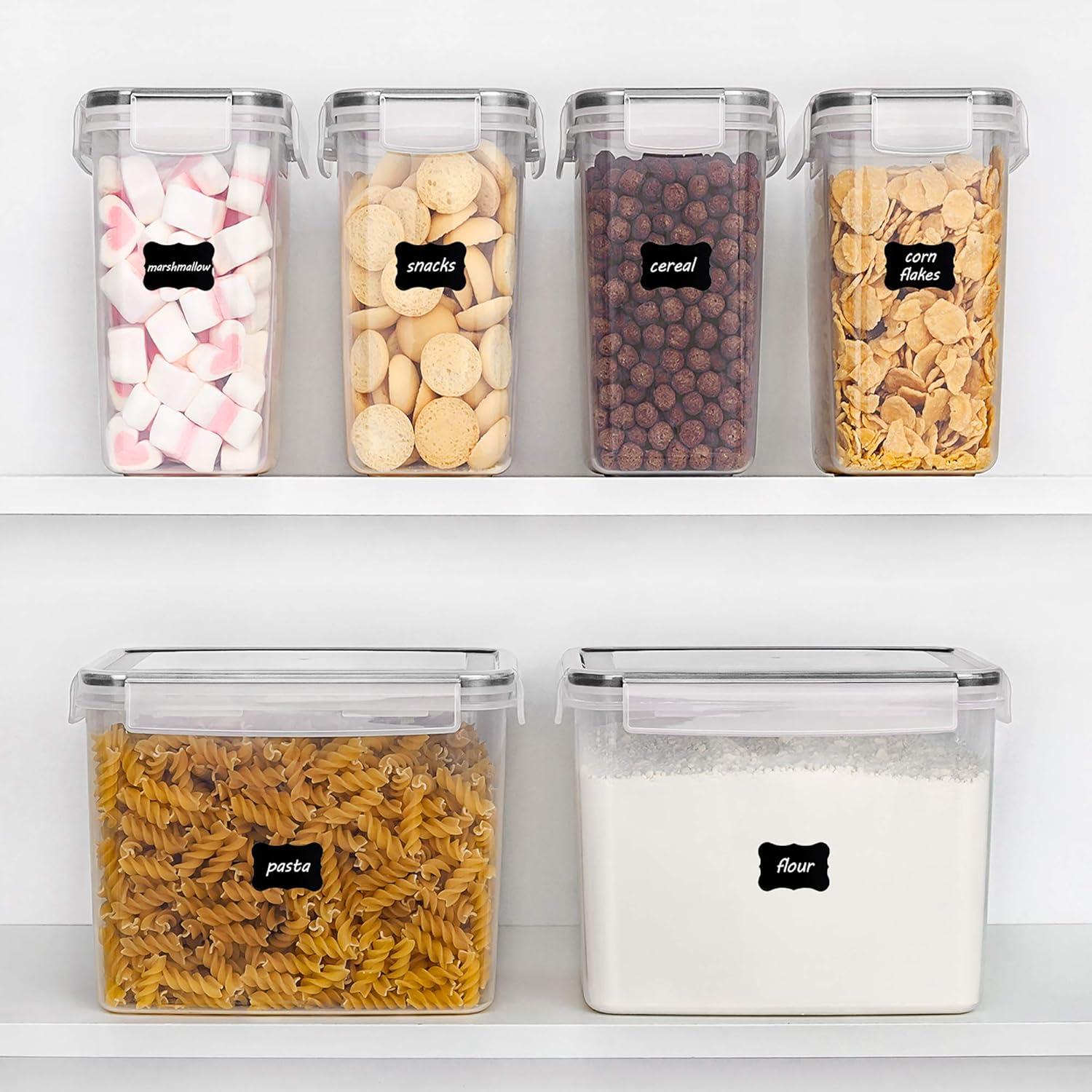 imageVtopmart Airtight Food Storage Containers 6 Pieces Plastic BPA Free Kitchen Pantry Storage Containers for SugarFlour and Baking Supplies Dishwasher Safe Include 24 Labels Black