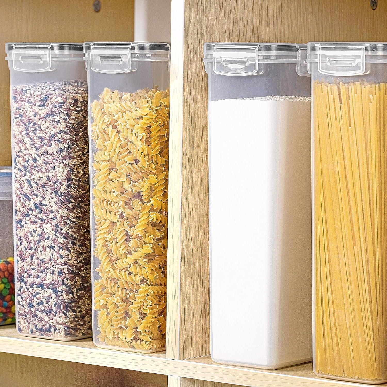 imageVtopmart Airtight Food Storage Containers with Lids 4 PCS 28L Pasta Containers for Pantry Organization and Storage BPA Free Kitchen Canisters for Spaghetti Flour Sugar and Noodles Black