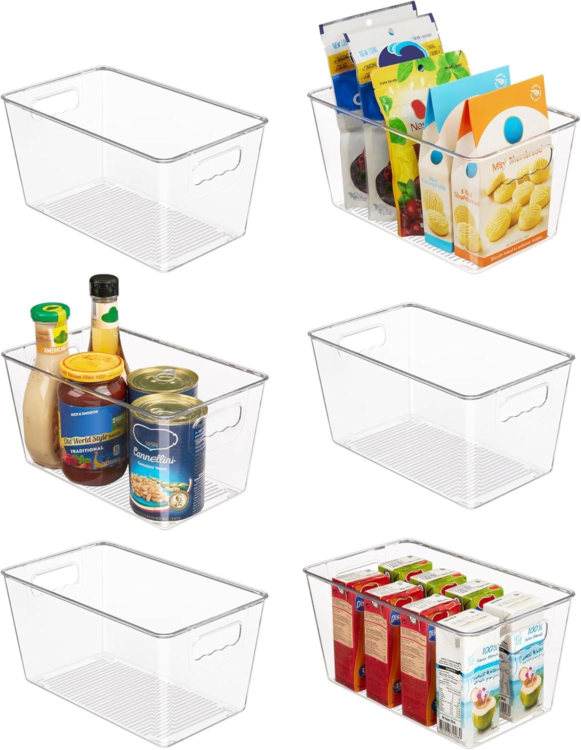 imageVtopmart Clear Plastic Storage Bins 6 PCS Pantry Organizer Bins with Handle for Refrigerator Fridge Cabinet Kitchen Countertops Cupboard Freezer Organization and Storage Large6