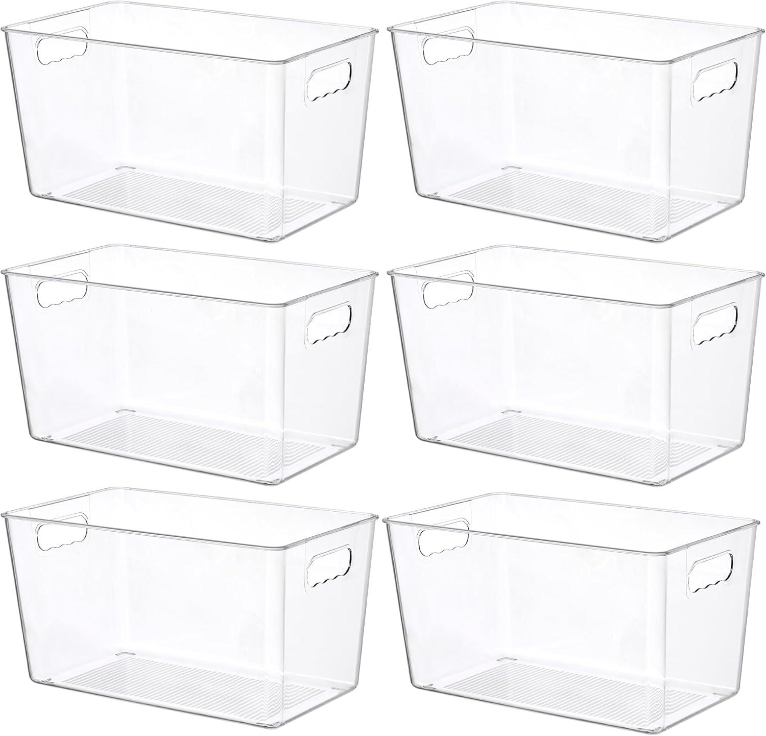 imageVtopmart Clear Plastic Storage Bins 6 PCS Pantry Organizer Bins with Handle for Refrigerator Fridge Cabinet Kitchen Countertops Cupboard Freezer Organization and Storage Large6