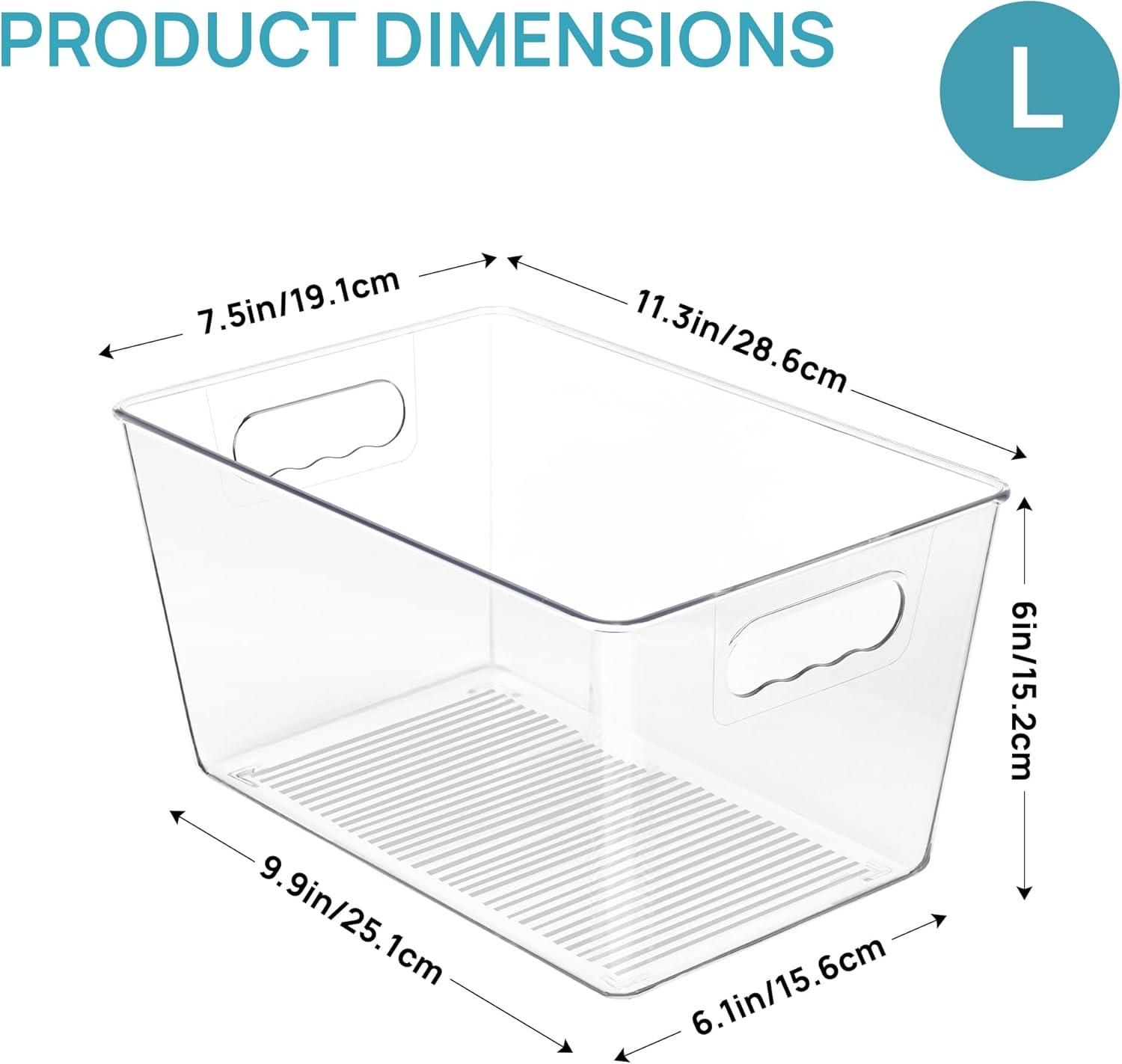 imageVtopmart Clear Plastic Storage Bins 6 PCS Pantry Organizer Bins with Handle for Refrigerator Fridge Cabinet Kitchen Countertops Cupboard Freezer Organization and Storage Large6