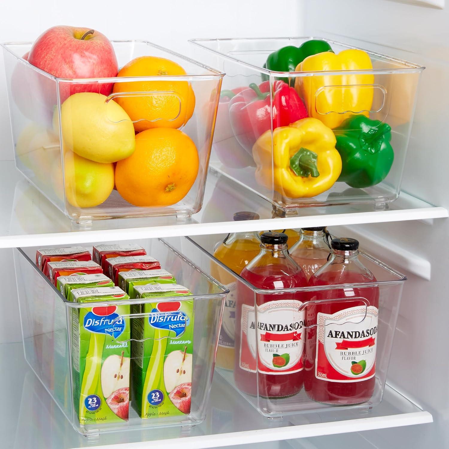 imageVtopmart Clear Plastic Storage Bins 6 PCS Pantry Organizer Bins with Handle for Refrigerator Fridge Cabinet Kitchen Countertops Cupboard Freezer Organization and Storage Large6