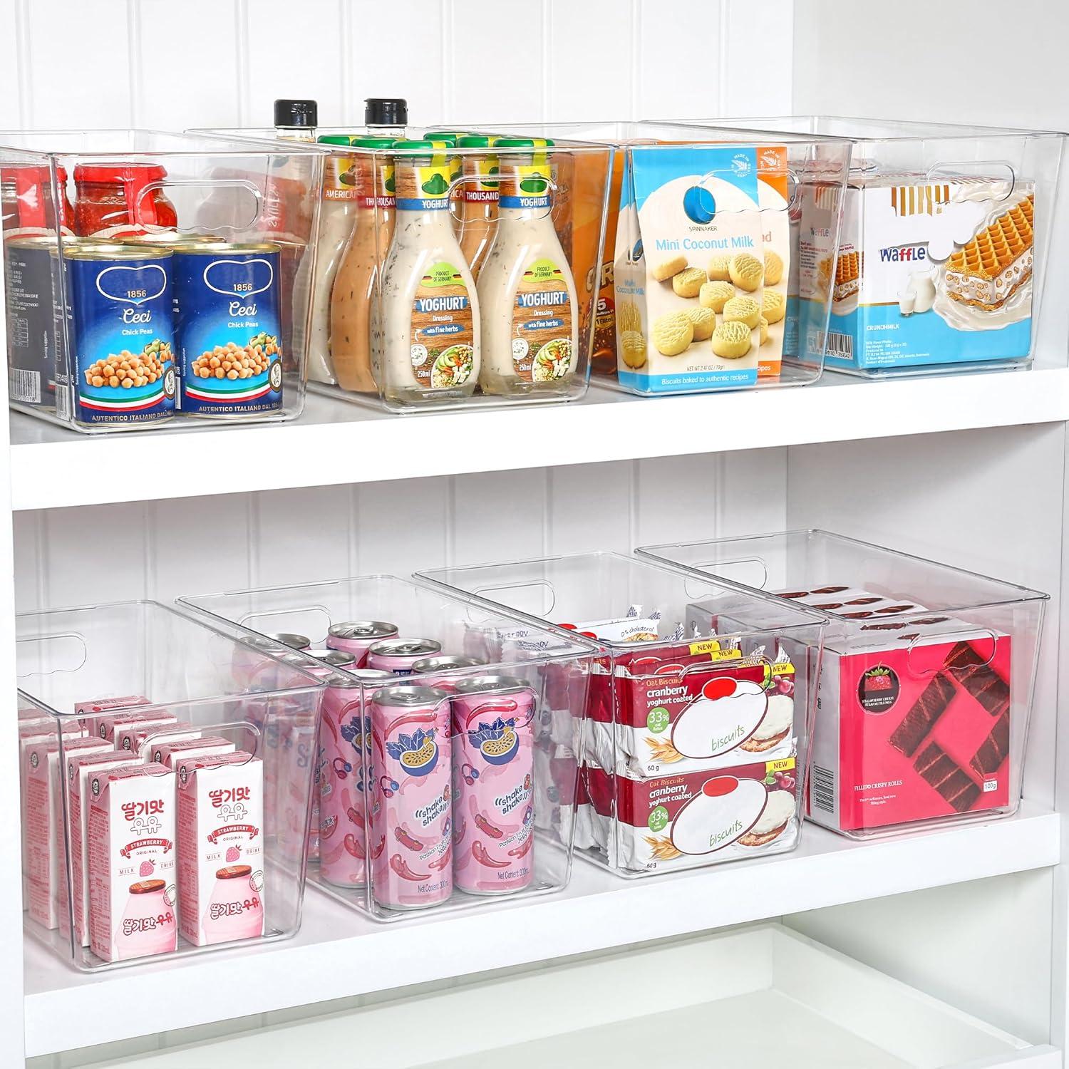 imageVtopmart Clear Plastic Storage Bins 6 PCS Pantry Organizer Bins with Handle for Refrigerator Fridge Cabinet Kitchen Countertops Cupboard Freezer Organization and Storage Large6