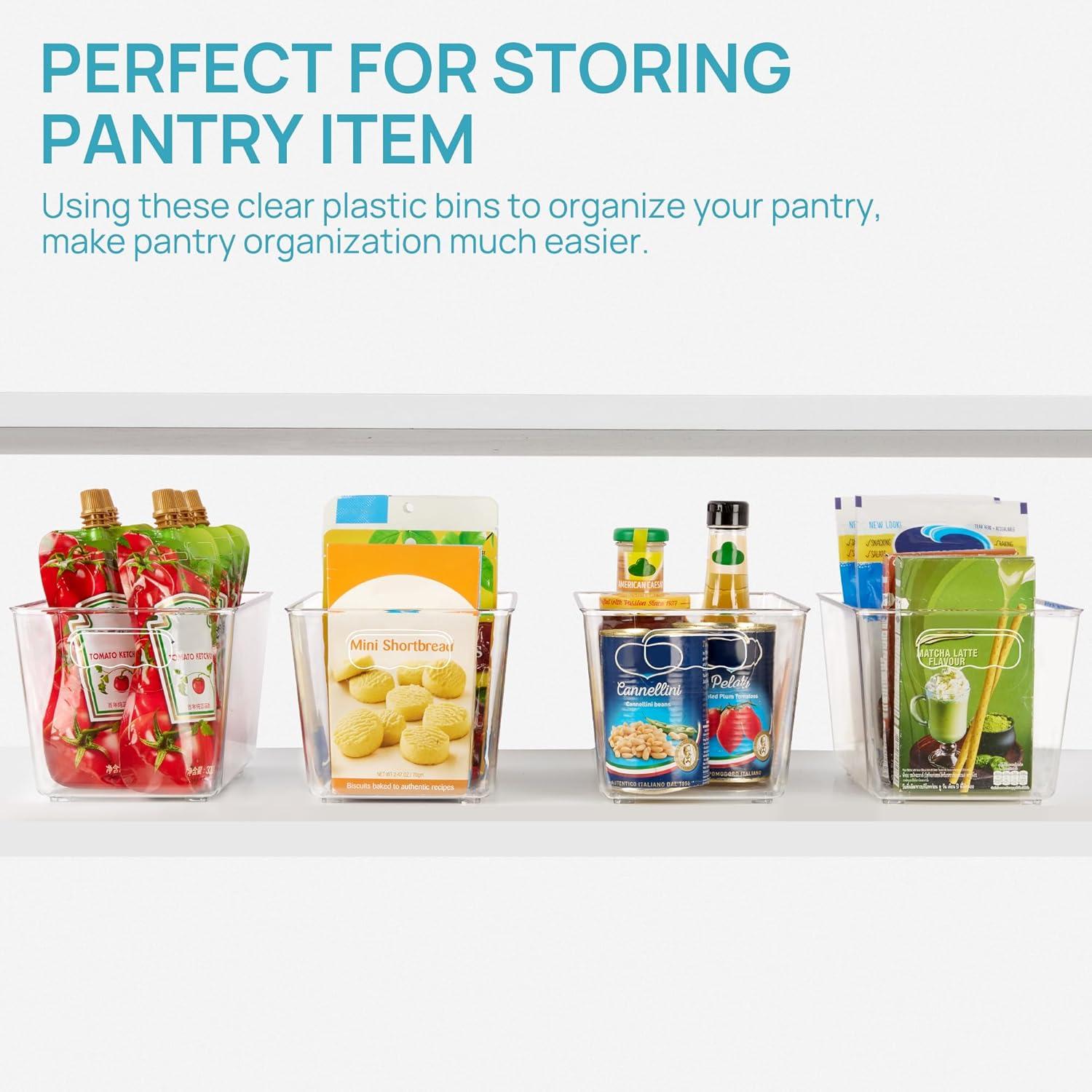 imageVtopmart Clear Plastic Storage Bins 6 PCS Pantry Organizer Bins with Handle for Refrigerator Fridge Cabinet Kitchen Countertops Cupboard Freezer Organization and Storage Large6