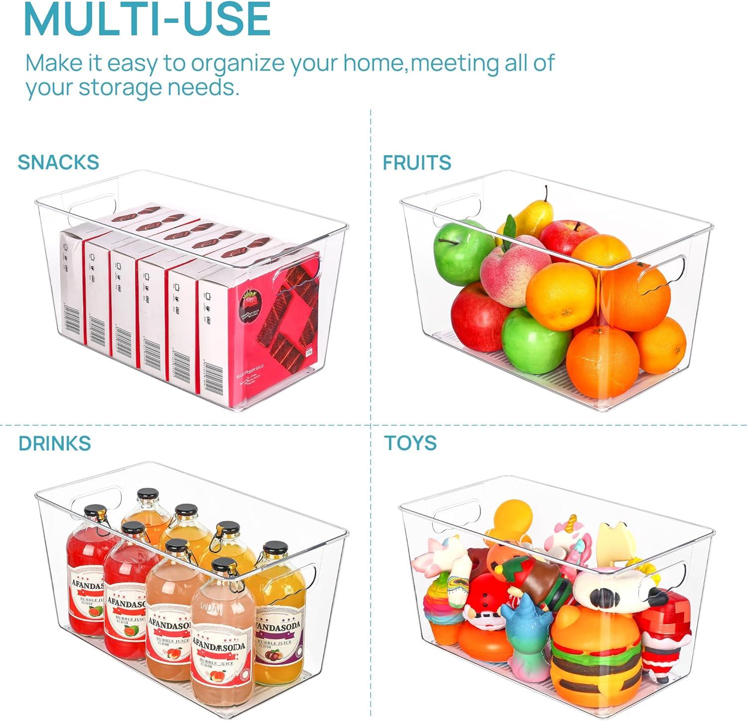 imageVtopmart Clear Plastic Storage Bins 6 PCS Pantry Organizer Bins with Handle for Refrigerator Fridge Cabinet Kitchen Countertops Cupboard Freezer Organization and Storage Large6