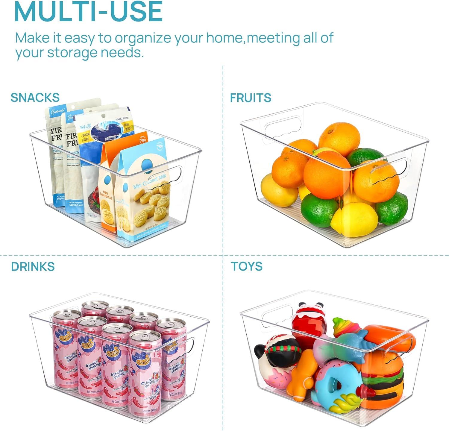 imageVtopmart Clear Plastic Storage Bins 6 PCS Pantry Organizer Bins with Handle for Refrigerator Fridge Cabinet Kitchen Countertops Cupboard Freezer Organization and Storage Large6