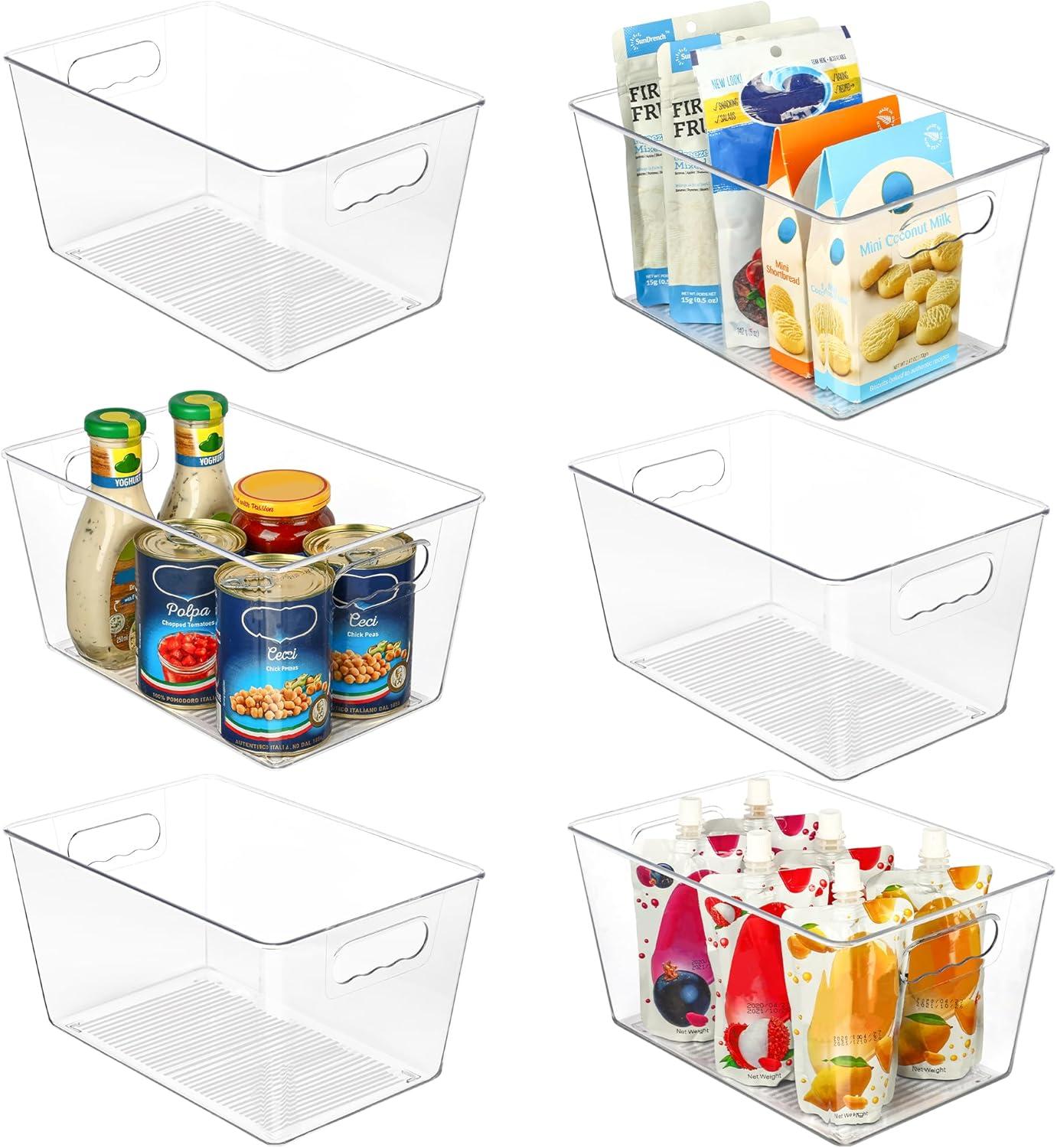 imageVtopmart Clear Plastic Storage Bins 6 PCS Pantry Organizer Bins with Handle for Refrigerator Fridge Cabinet Kitchen Countertops Cupboard Freezer Organization and Storage Large6