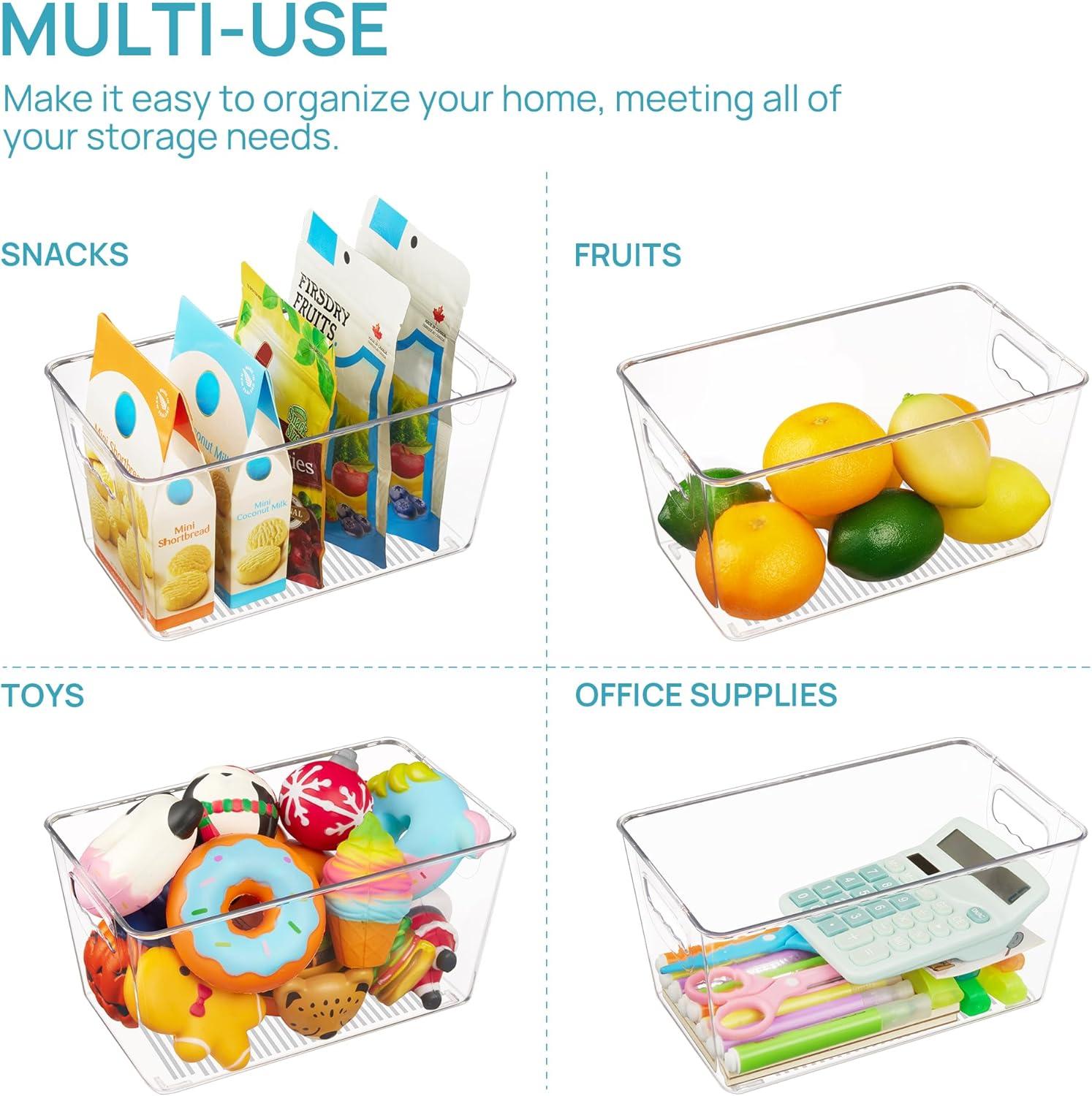 imageVtopmart Clear Plastic Storage Bins 6 PCS Pantry Organizer Bins with Handle for Refrigerator Fridge Cabinet Kitchen Countertops Cupboard Freezer Organization and Storage Large6