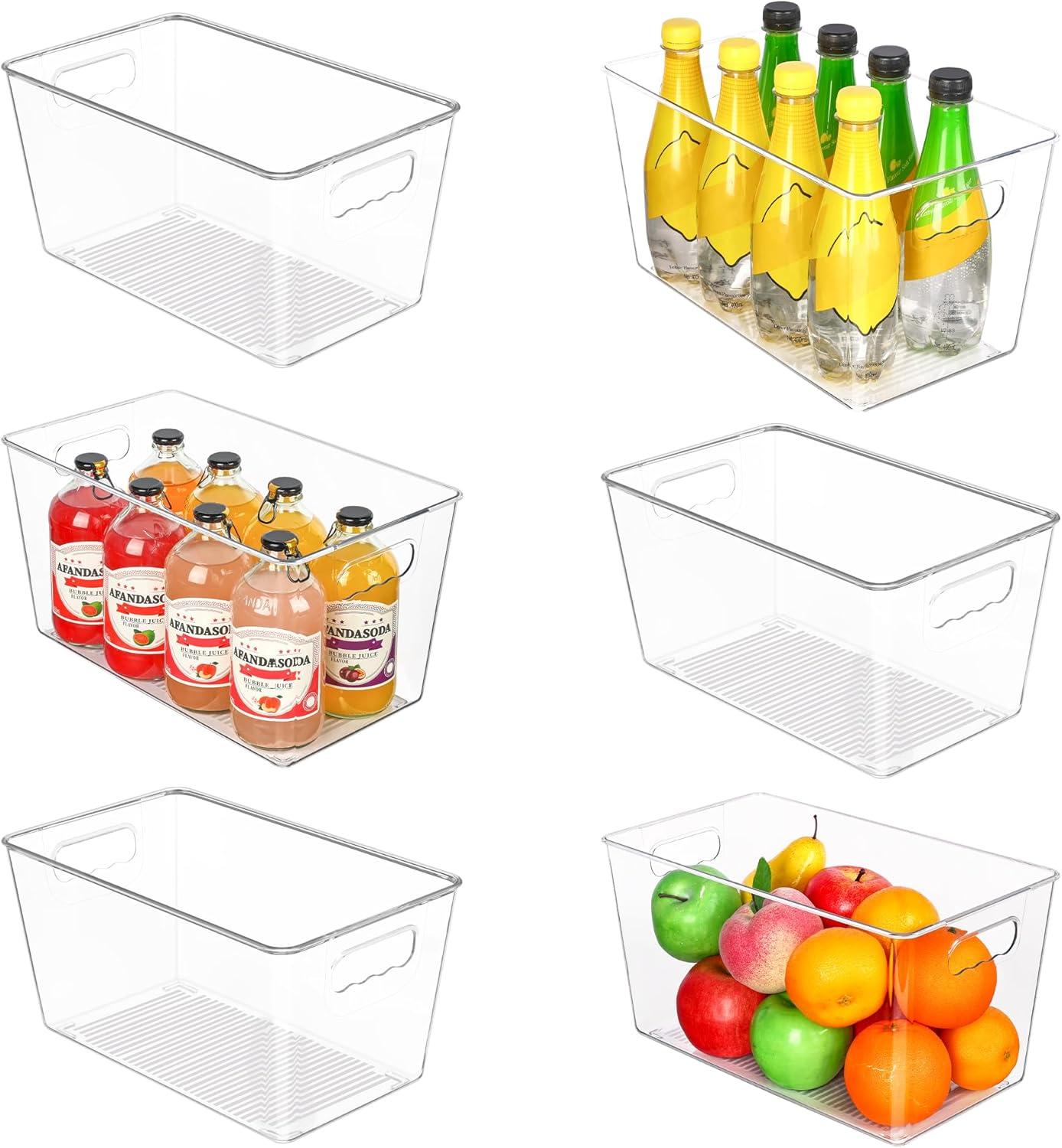 imageVtopmart Clear Plastic Storage Bins 6 PCS Pantry Organizer Bins with Handle for Refrigerator Fridge Cabinet Kitchen Countertops Cupboard Freezer Organization and Storage Large6