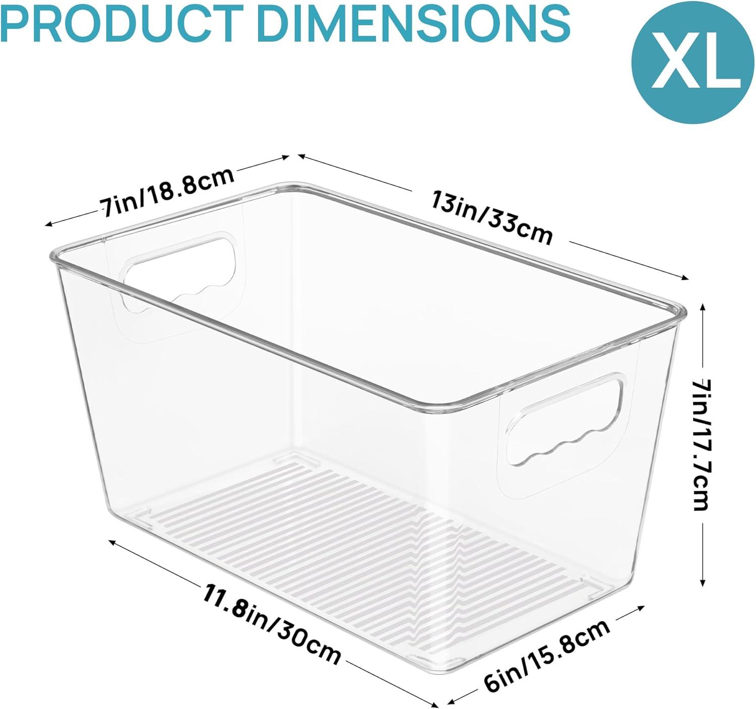 imageVtopmart Clear Plastic Storage Bins 6 PCS Pantry Organizer Bins with Handle for Refrigerator Fridge Cabinet Kitchen Countertops Cupboard Freezer Organization and Storage Large6