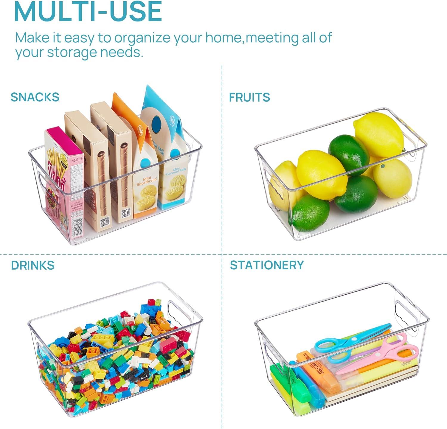 imageVtopmart Clear Plastic Storage Bins 6 PCS Pantry Organizer Bins with Handle for Refrigerator Fridge Cabinet Kitchen Countertops Cupboard Freezer Organization and Storage Large6