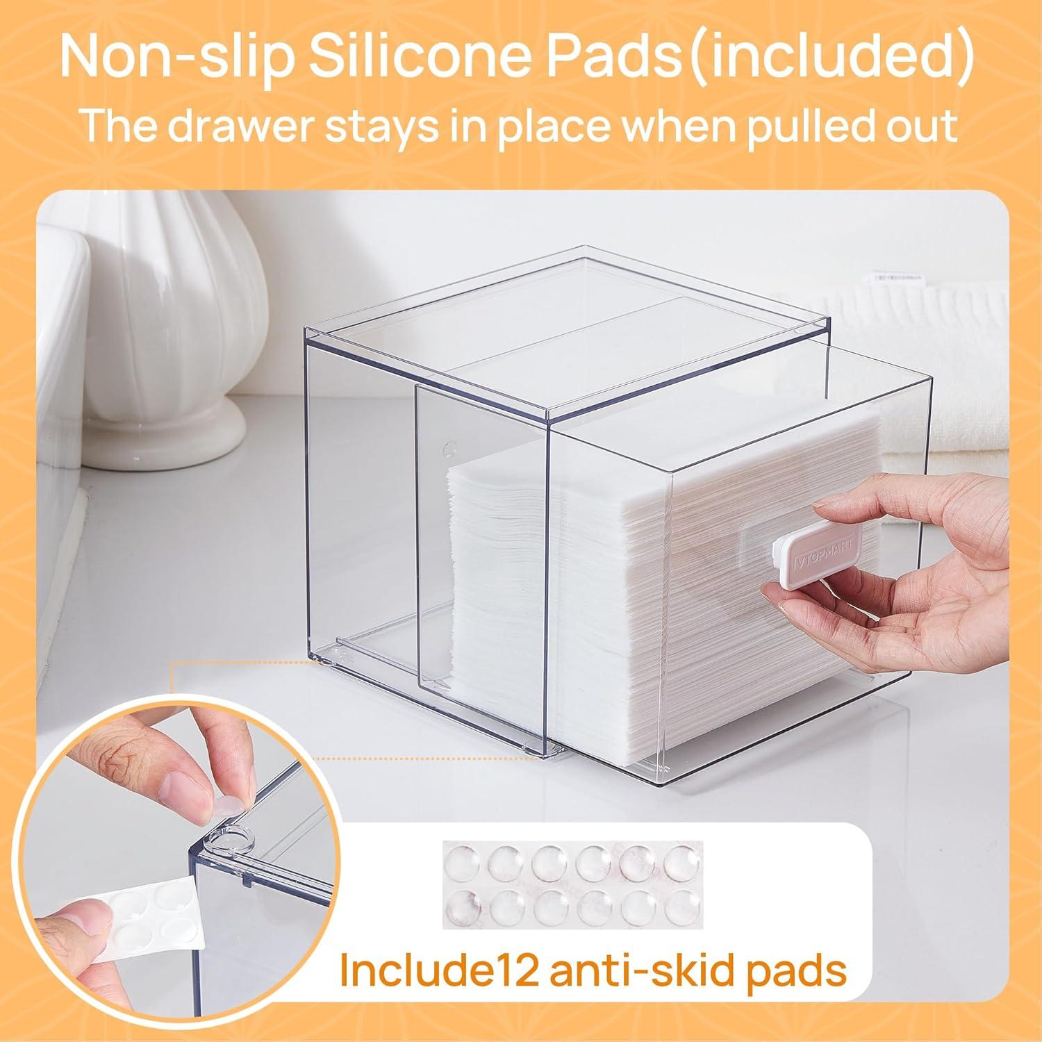 imageVtopmart Disposable Facial Towels HolderClear Storage Drawer Compatible with Clean Skin Club Towel XLAcrylic Box Hold 50 CountStylish and Functional Bathroom Accessory for Coutertop Organization2