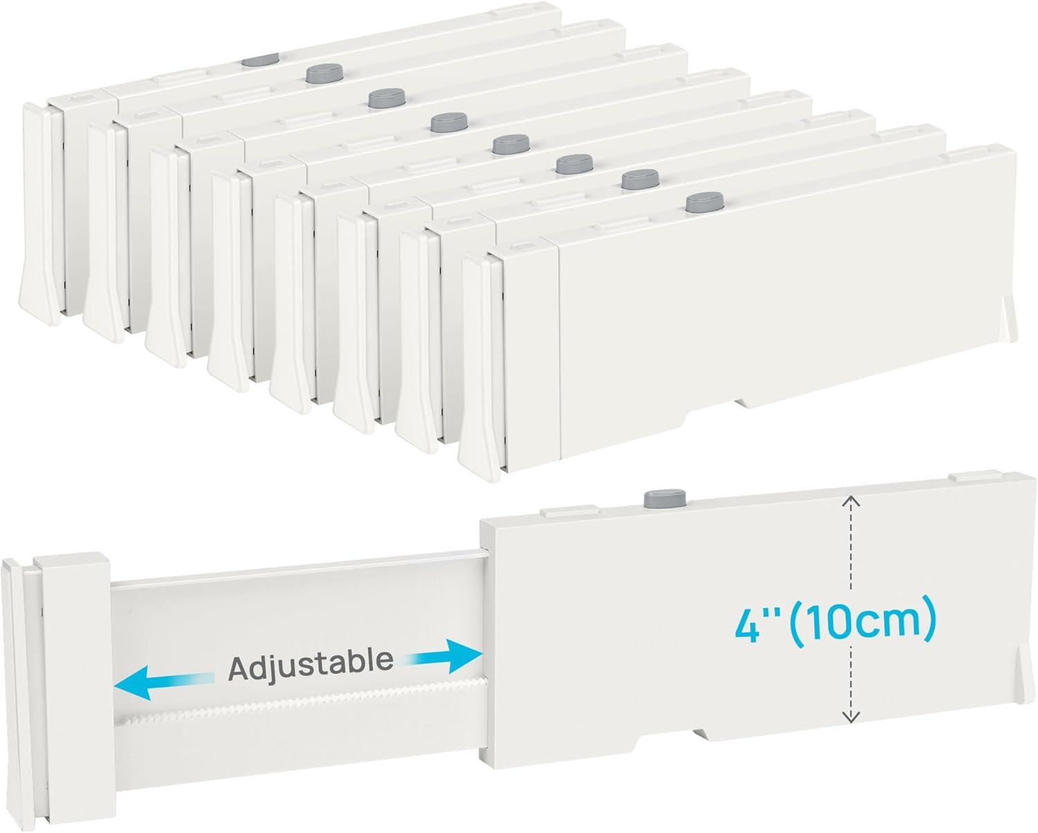 imageVtopmart Drawer Dividers for Clothes 8 Pack Adjustable 4 High Expandable from 11317 Dresser Drawer Organizer Plastic Drawers Separators for Dresser Baby Clothes Kitchen and Office StorageWhite