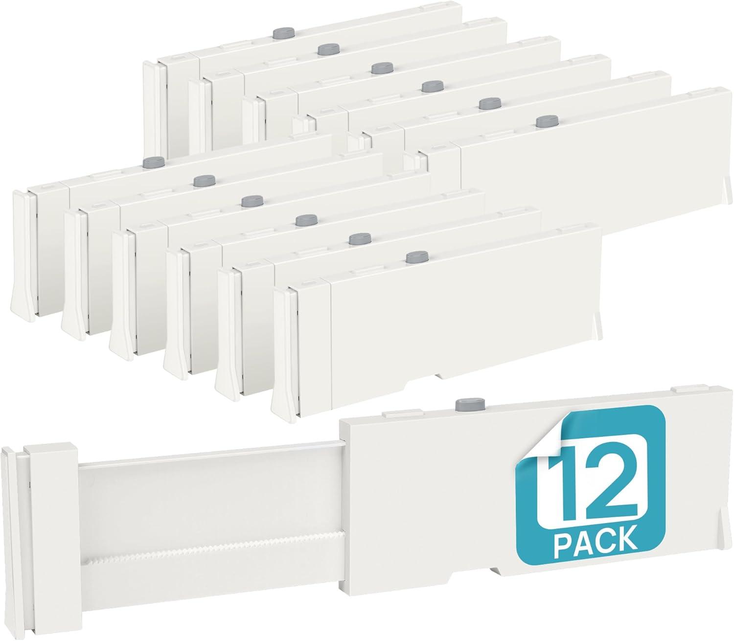 imageVtopmart Drawer Dividers for Clothes 8 Pack Adjustable 4 High Expandable from 11317 Dresser Drawer Organizer Plastic Drawers Separators for Dresser Baby Clothes Kitchen and Office StorageWhite