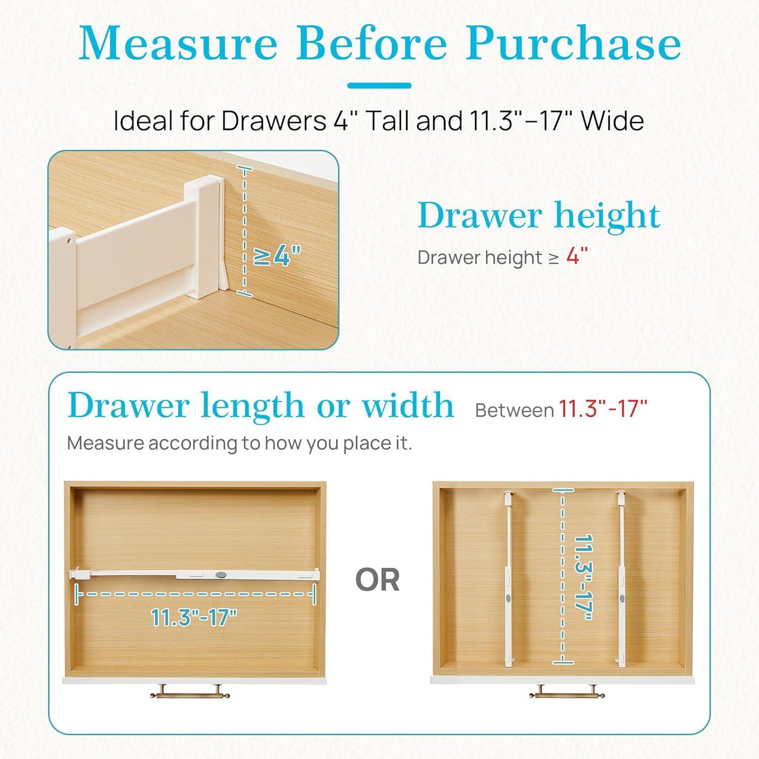 imageVtopmart Drawer Dividers for Clothes 8 Pack Adjustable 4 High Expandable from 11317 Dresser Drawer Organizer Plastic Drawers Separators for Dresser Baby Clothes Kitchen and Office StorageWhite