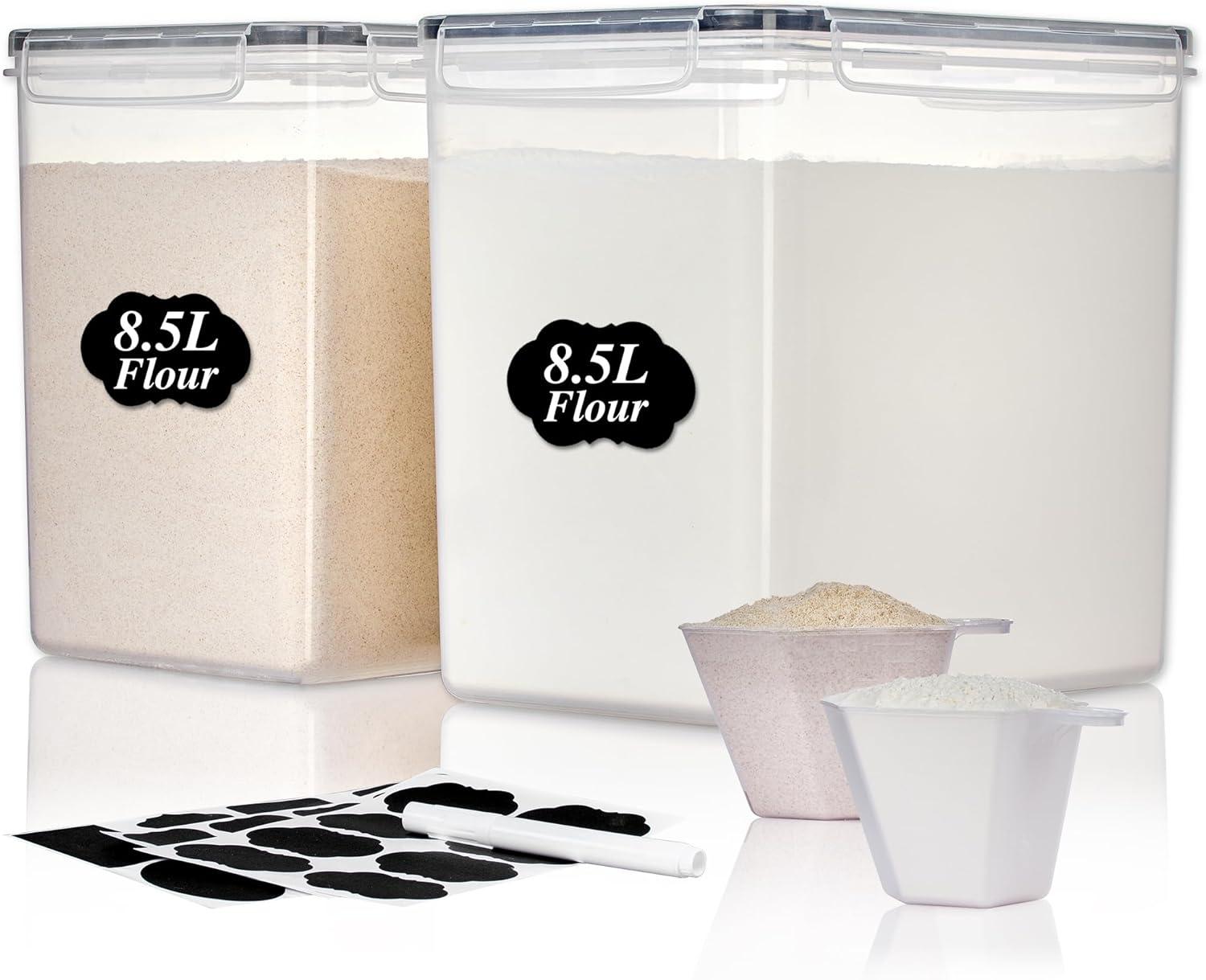 imageVtopmart Extra Large Tall Airtight Food Storage Containers 4 Pieces 59qt65L Plastic PBA Free Kitchen Pantry Canister for Spaghetti Flour and Baking Supplies with 24 Labels BlackBlack